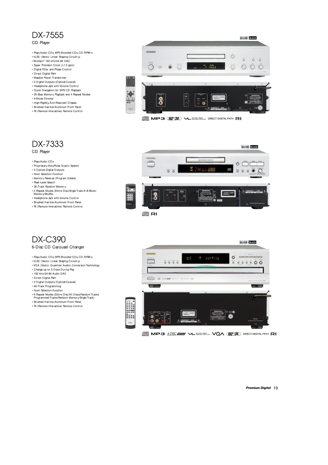 Onkyo A-9211, T-4211 manual DX-7555, DX-7333, DX-C390, CD Player, Disc CD Carousel Changer 