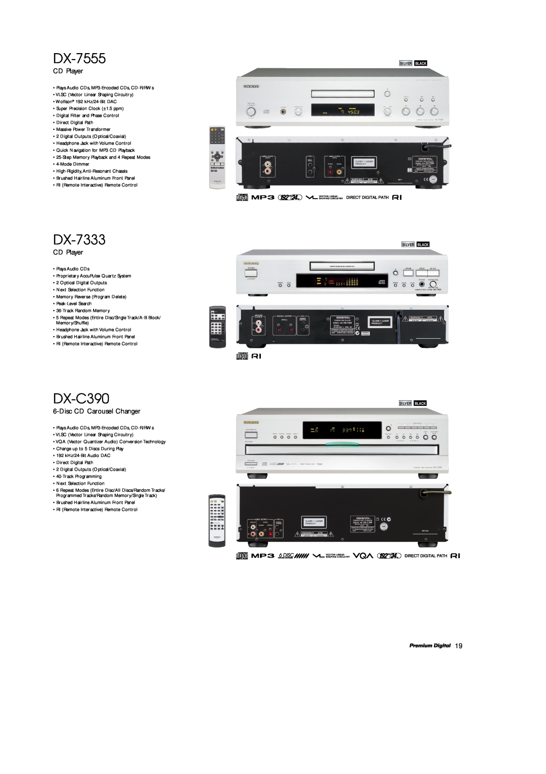 Onkyo A-9211, T-4211 manual DX-7555, DX-7333, DX-C390, CD Player, DiscCD Carousel Changer 