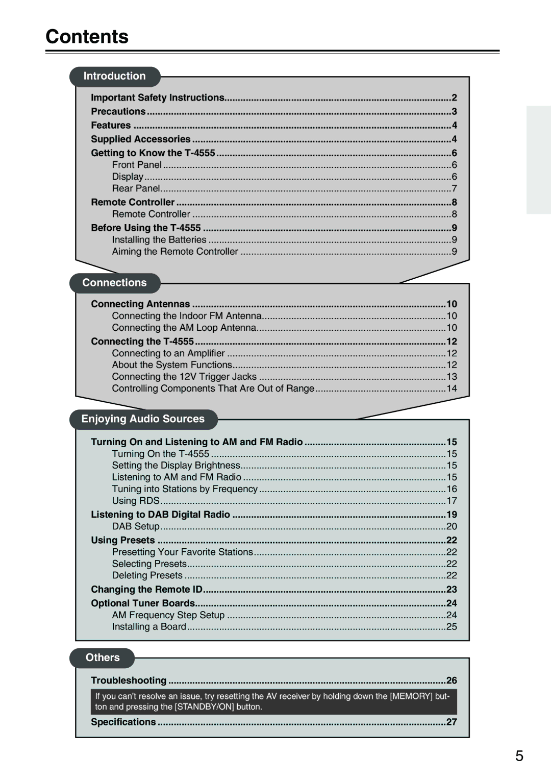 Onkyo T-4555 instruction manual Contents 