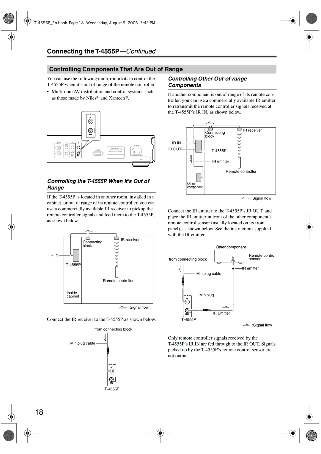 Onkyo T-4555P instruction manual Controlling Components That Are Out of Range, Controlling Other Out-of-range Components 