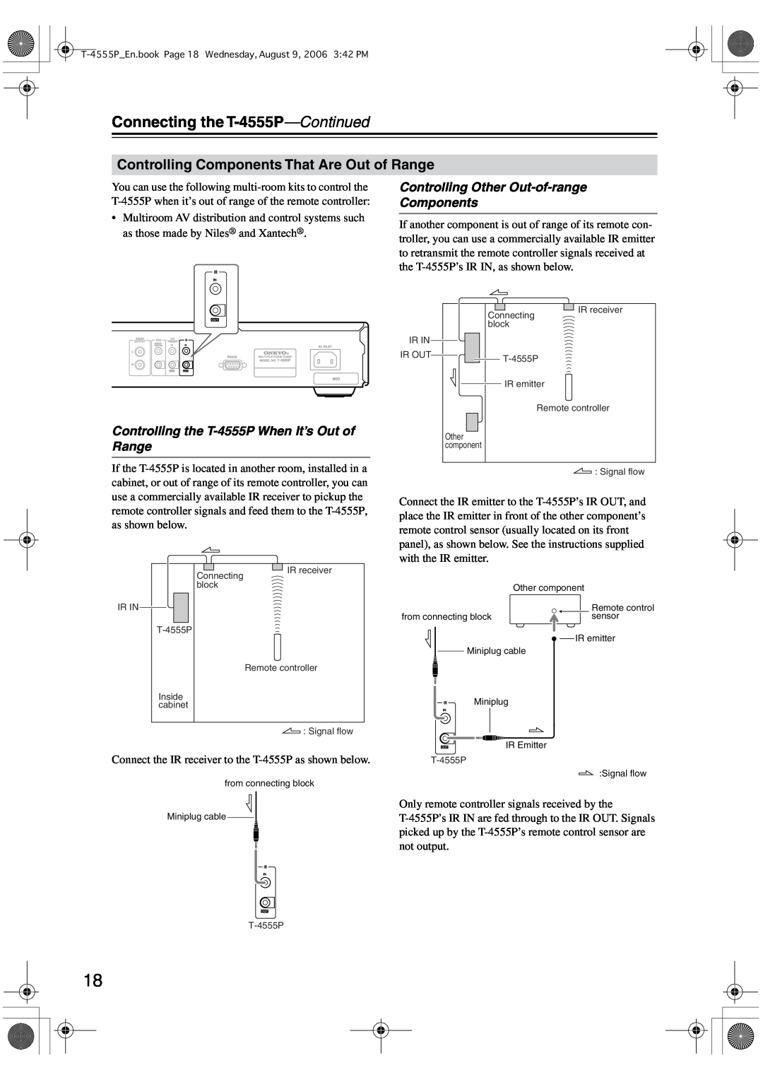Onkyo T-4555P instruction manual Controlling Components That Are Out of Range, Controlling Other Out-of-range Components 