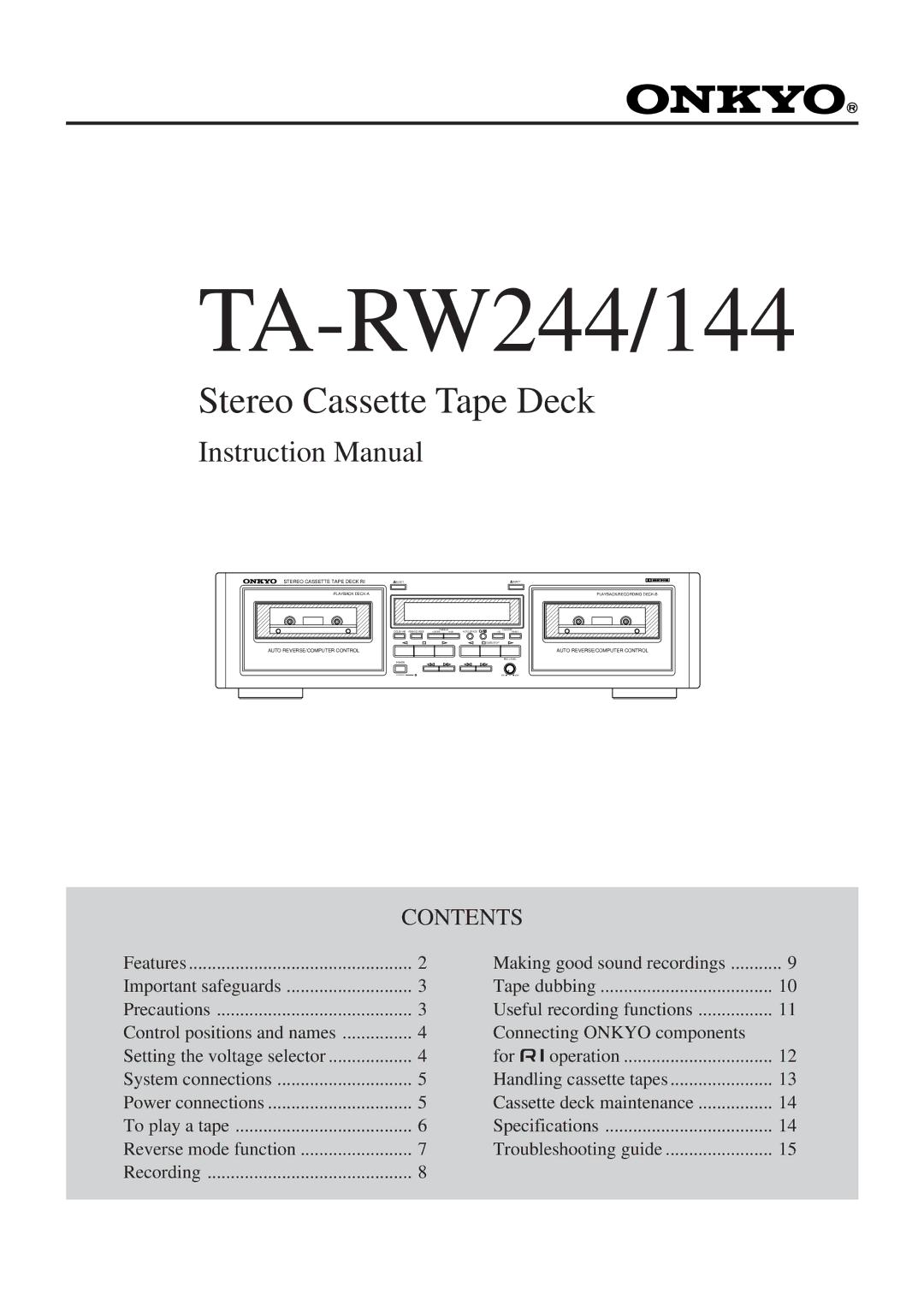 Onkyo TA-RW244/144 instruction manual 