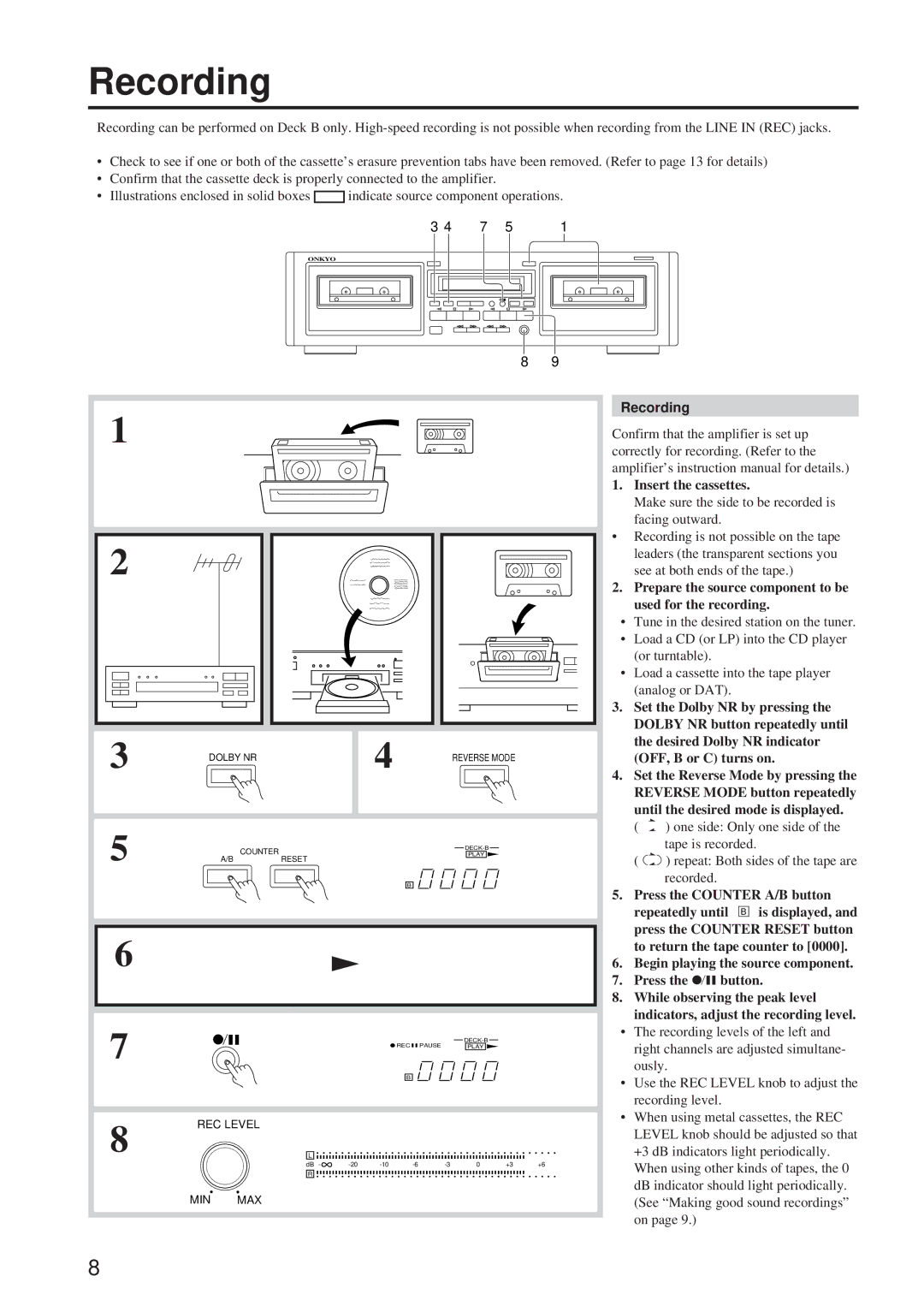 Onkyo TA-RW244/144 instruction manual Recording 