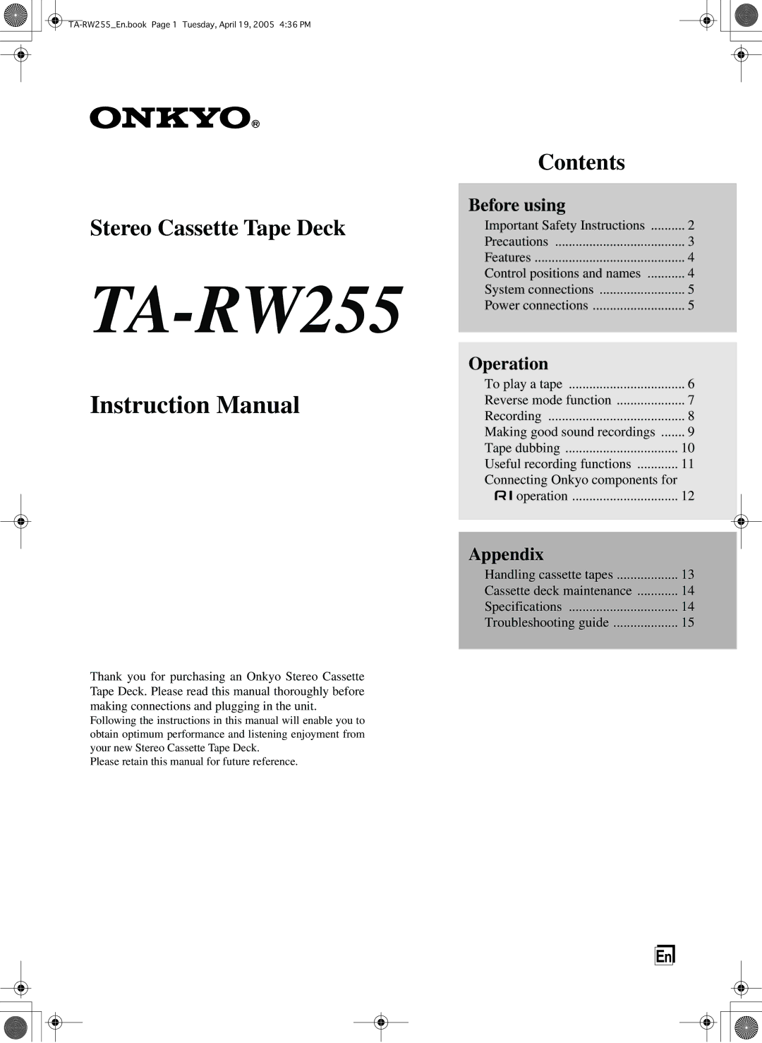 Onkyo TA-RW255 appendix 