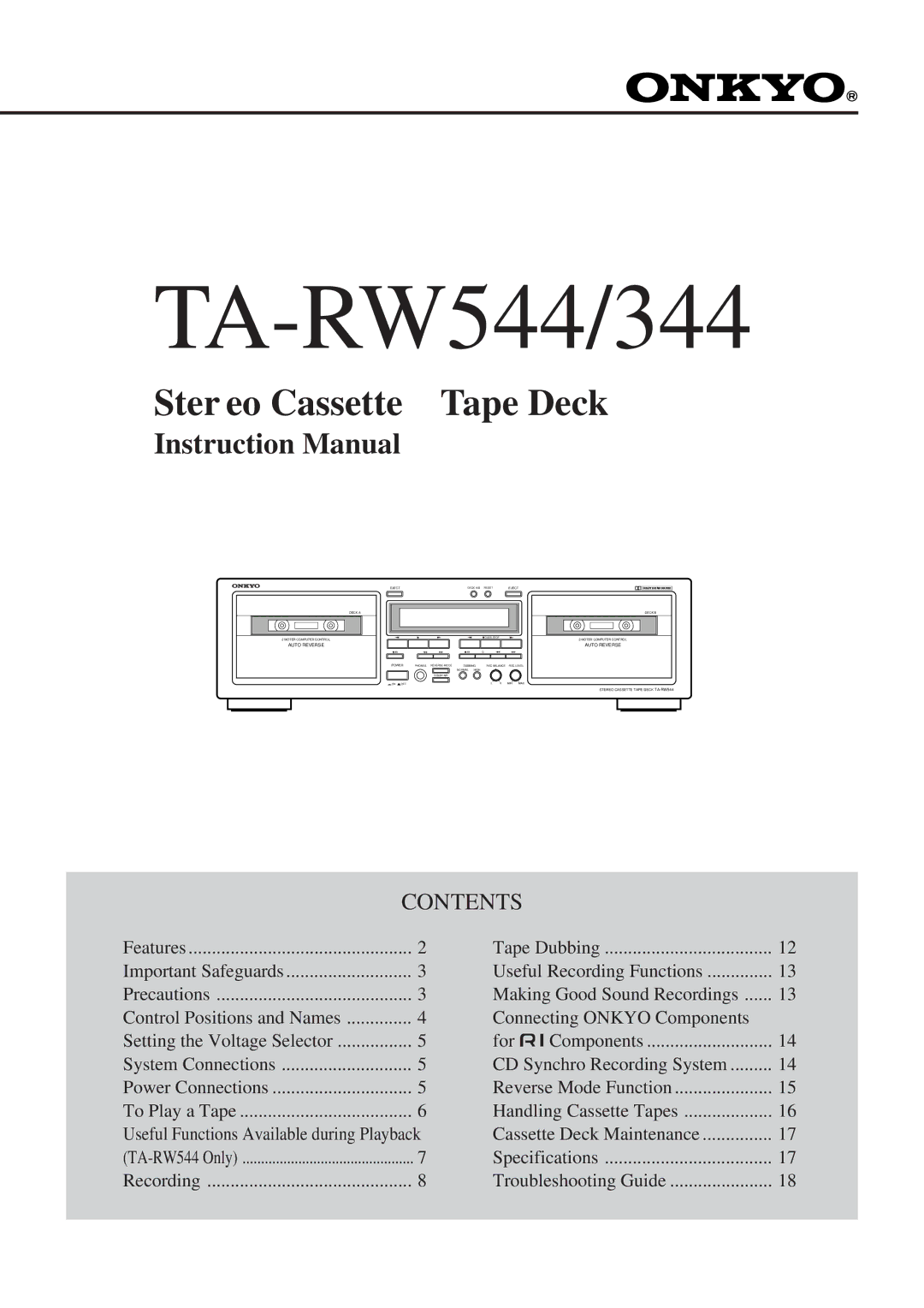 Onkyo TA-RW344 instruction manual TA-RW544/344 