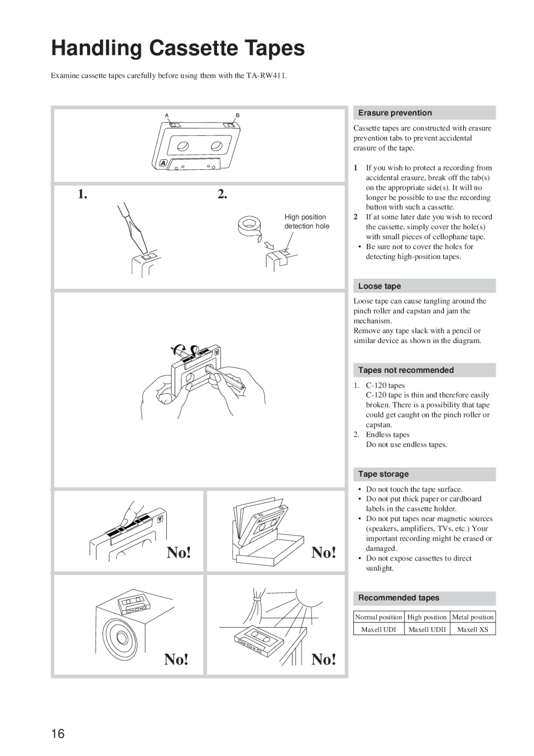 Onkyo TA-RW544, TA-RW344 instruction manual Handling Cassette Tapes 