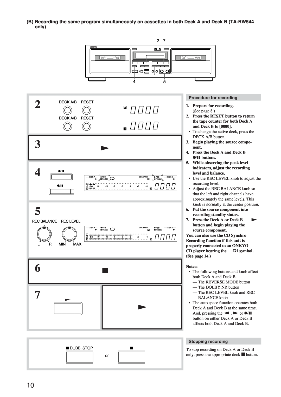 Onkyo TA-RW544, TA-RW344 instruction manual Procedure for recording, Prepare for recording. See page, Stopping recording 