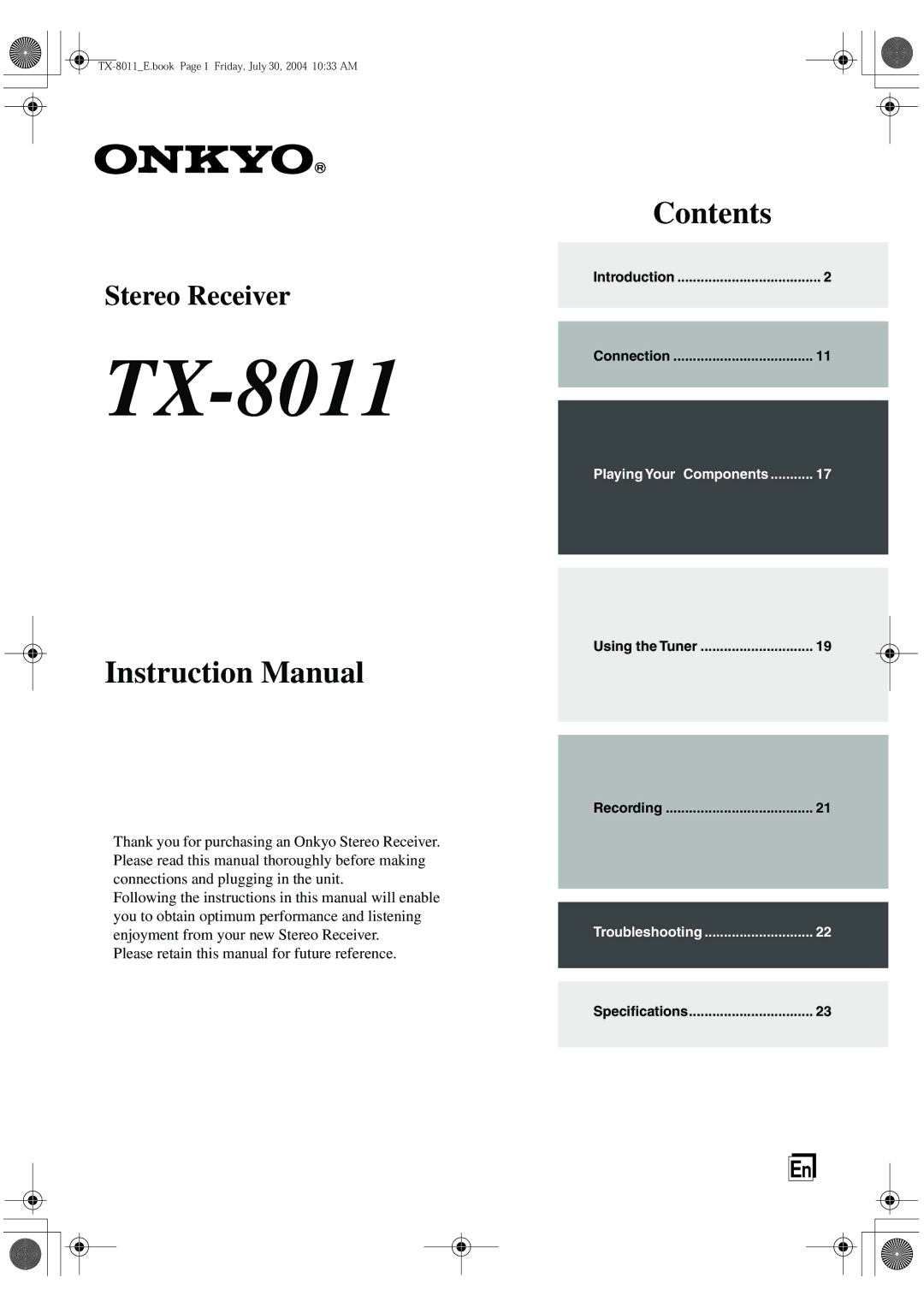 Onkyo TX-8011 instruction manual 