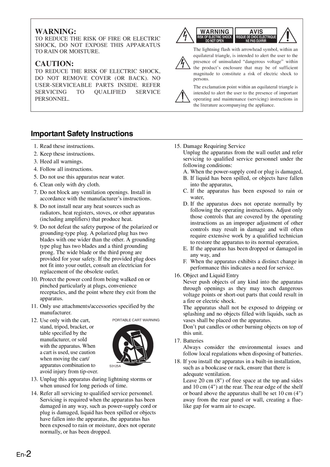 Onkyo TX-8050 instruction manual Important Safety Instructions, Avis 