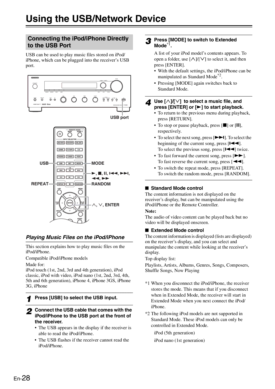 Onkyo TX-8050 instruction manual Using the USB/Network Device, Connecting the iPod/iPhone Directly to the USB Port 