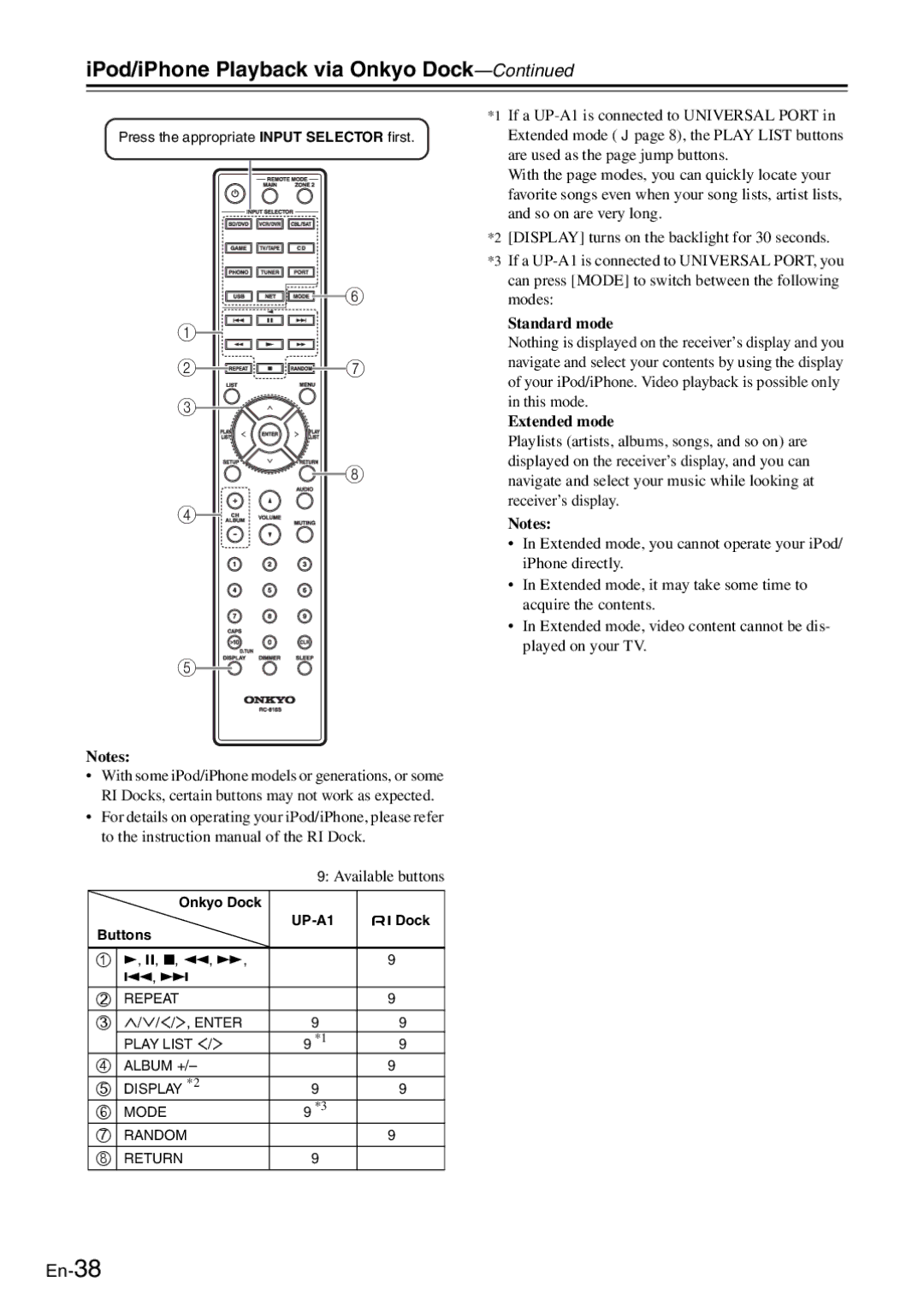 Onkyo TX-8050 instruction manual Standard mode, Extended mode 