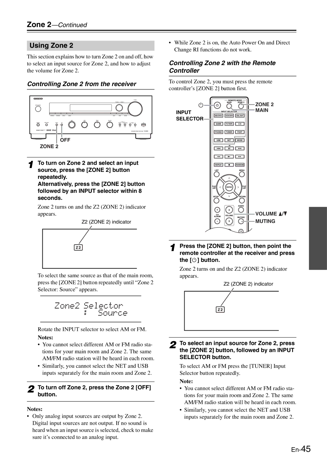 Onkyo TX-8050 instruction manual Using Zone, Tobutton.turn off Zone 2, press the Zone 2 OFF 