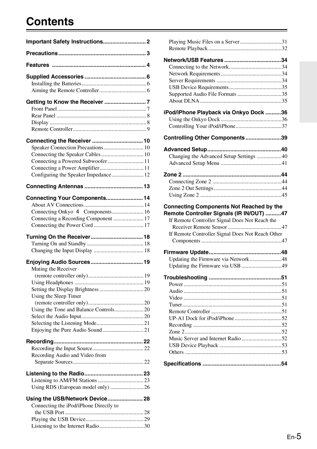 Onkyo TX-8050 instruction manual Contents 