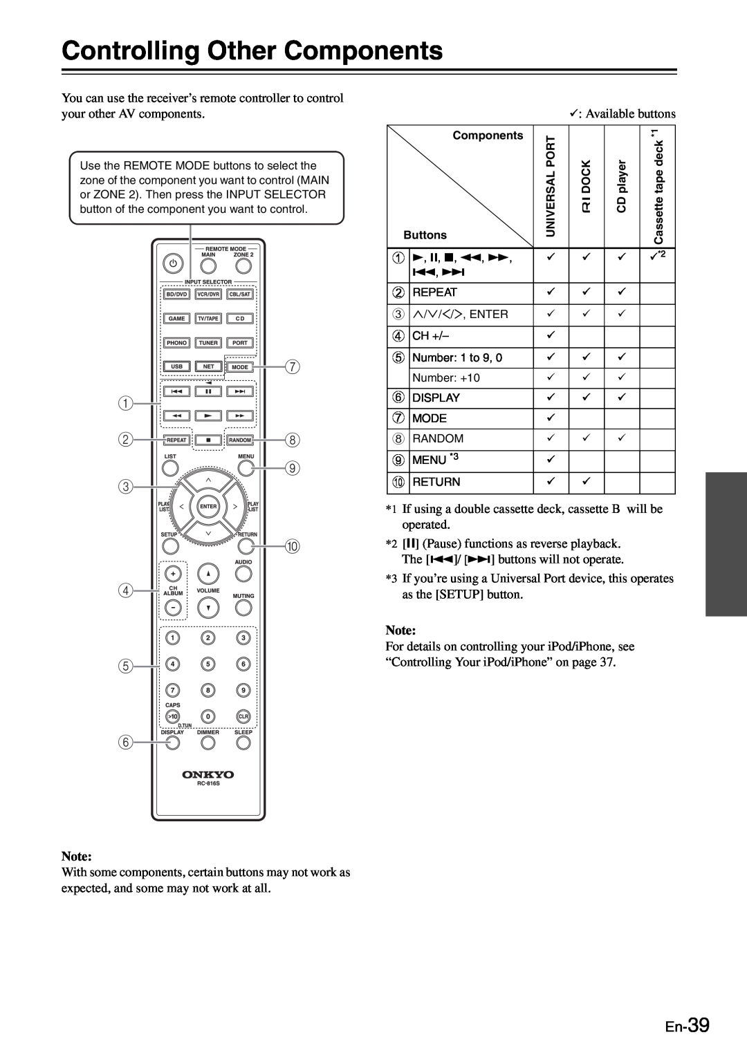 Onkyo TX-8050 instruction manual Controlling Other Components, 7 1 28 9 3 4 5, En-39 