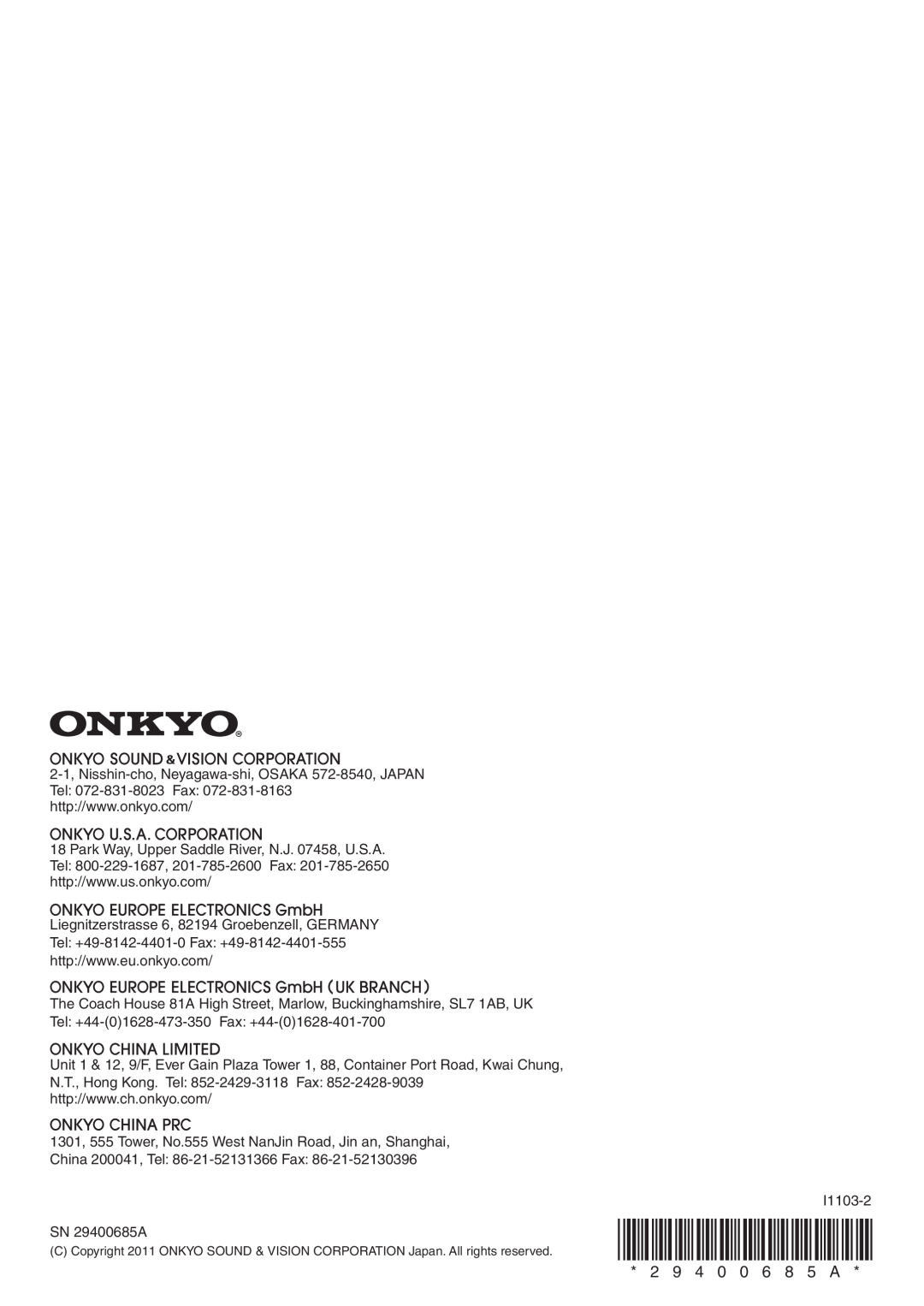 Onkyo TX-8050 instruction manual En-56, 2 9 4 0 0 6 8 5 A 