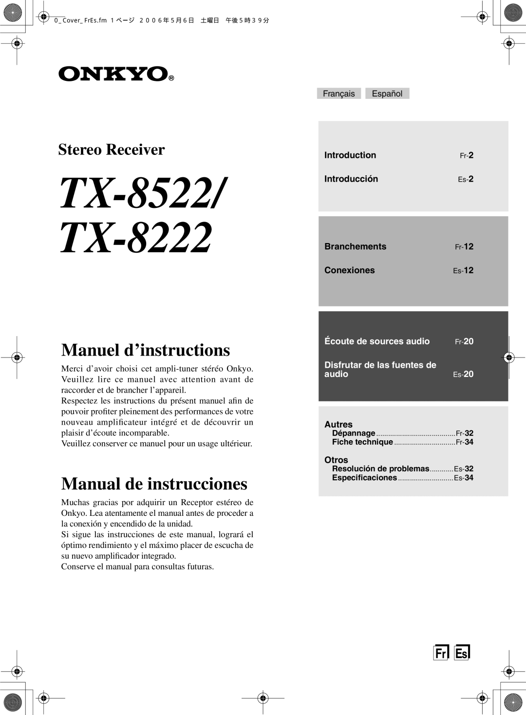 Onkyo TX-8522, TX-8222 manual Resolución de problemas, Fiche technique, Especiﬁcaciones 