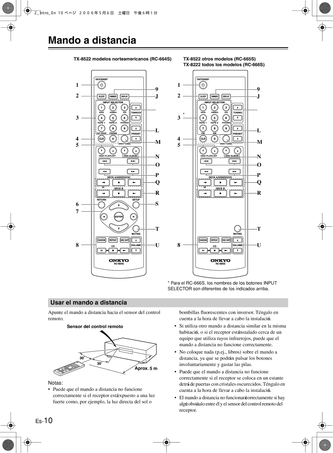 Onkyo TX-8222 manual Mando a distancia, Usar el mando a distancia, TX-8522 modelos norteamericanos RC-664S 