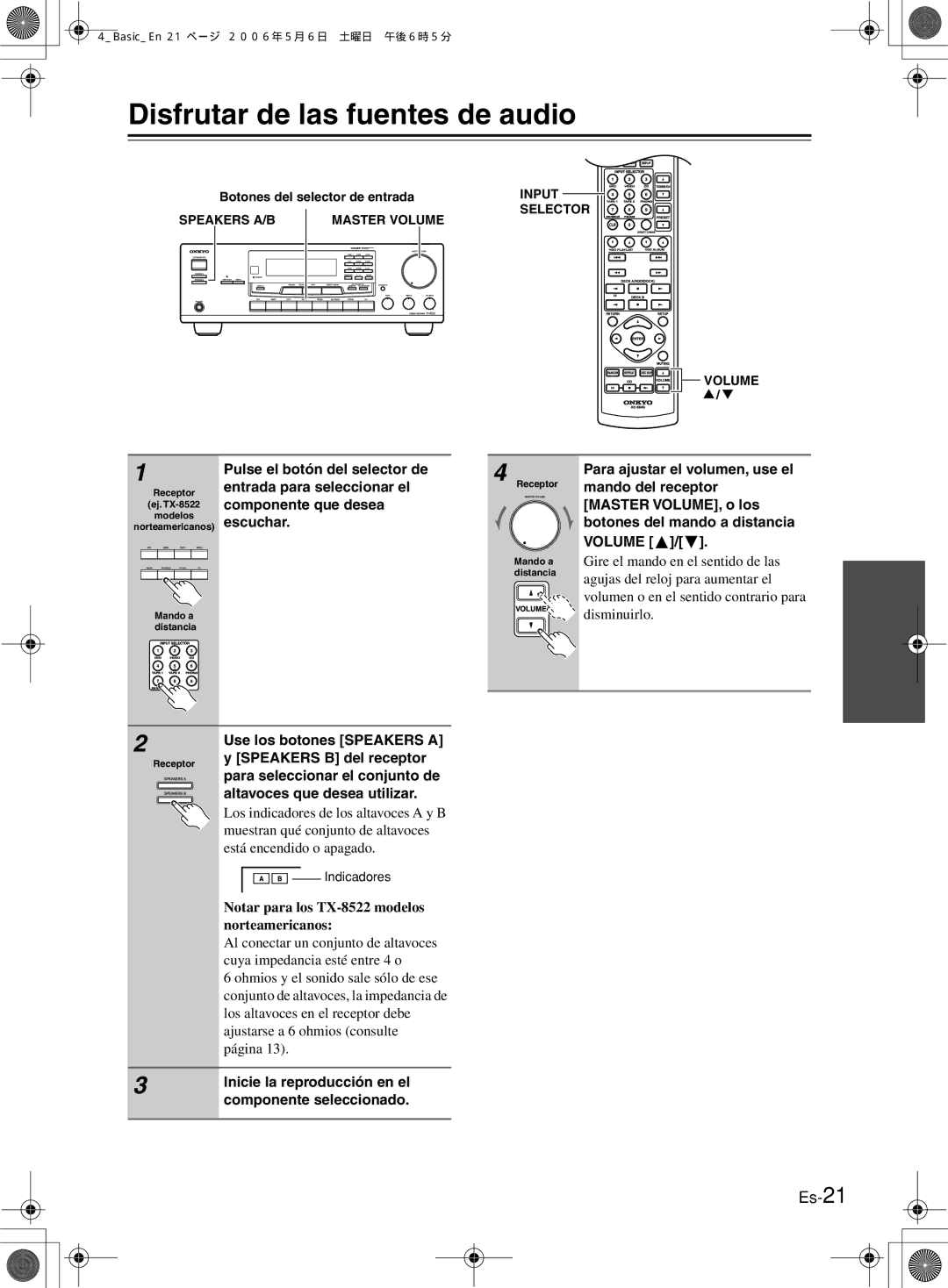 Onkyo TX-8522, TX-8222 manual Disfrutar de las fuentes de audio 