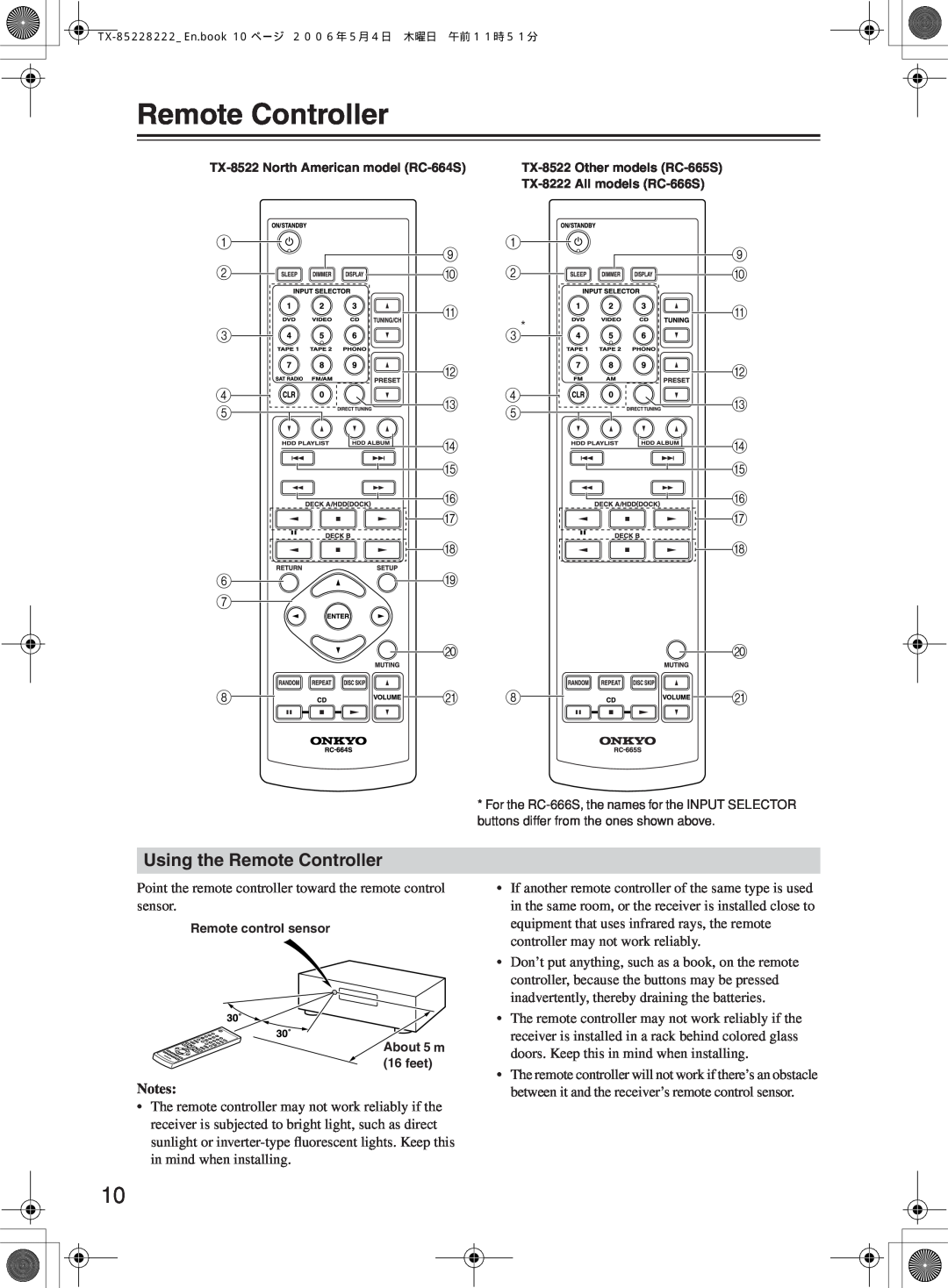 Onkyo TX-8222, TX-8522 instruction manual Using the Remote Controller 