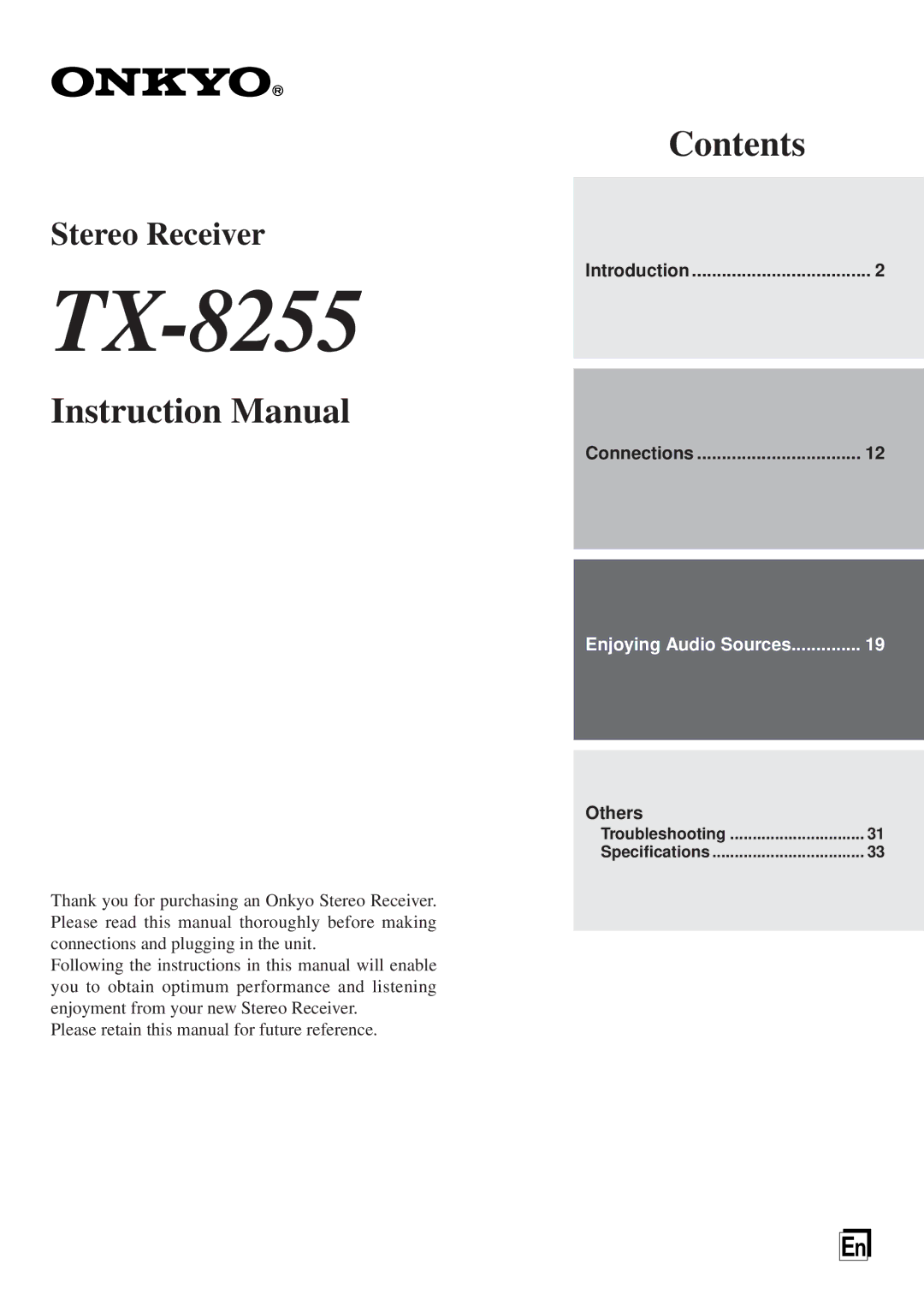 Onkyo TX-8255 instruction manual 