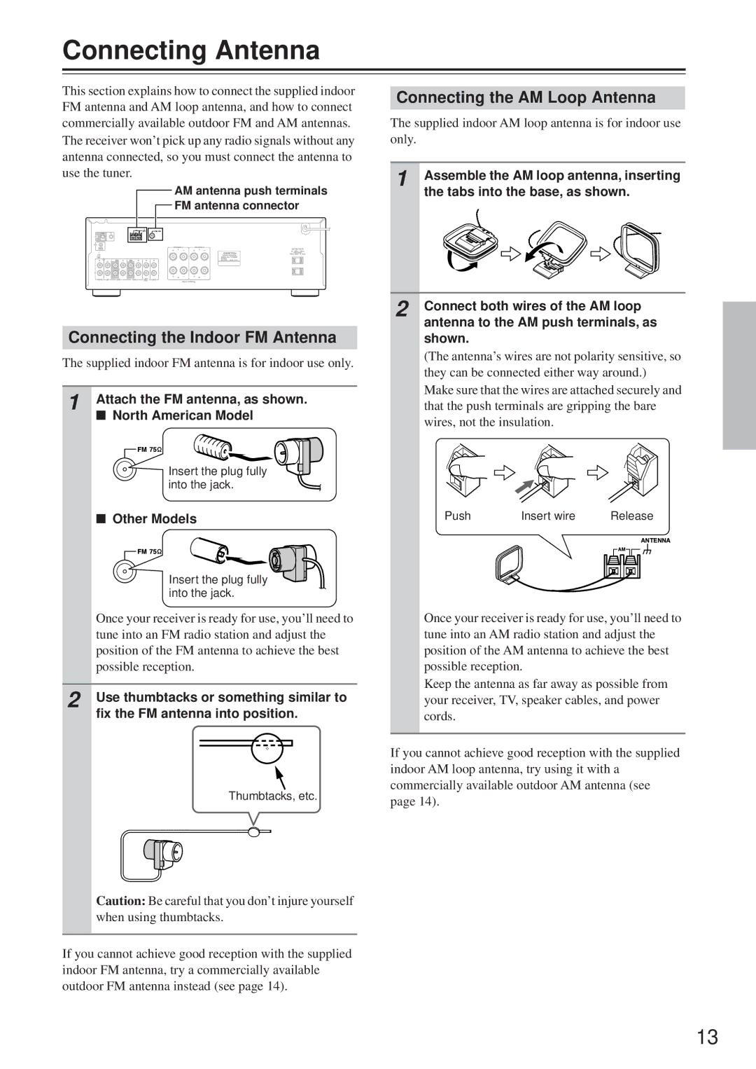 Onkyo TX-8255 Connecting Antenna, Connecting the AM Loop Antenna, Connecting the Indoor FM Antenna, Other Models 