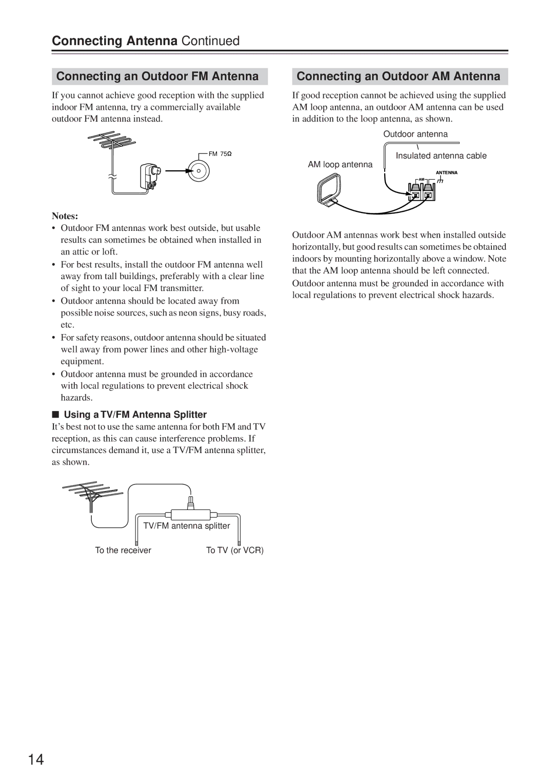 Onkyo TX-8255 instruction manual Connecting Antenna, Connecting an Outdoor FM Antenna, Connecting an Outdoor AM Antenna 