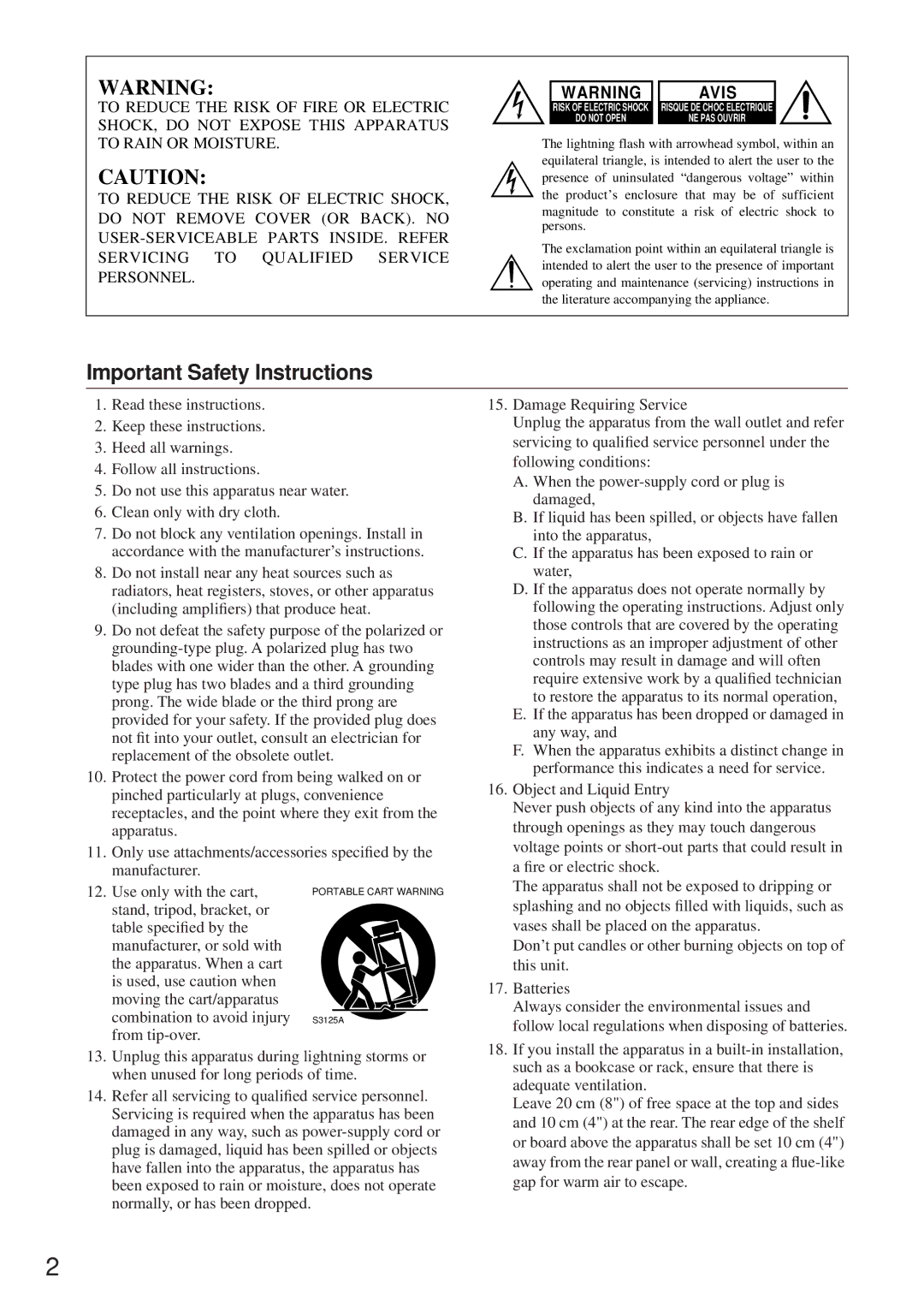 Onkyo TX-8255 instruction manual Important Safety Instructions, Avis 