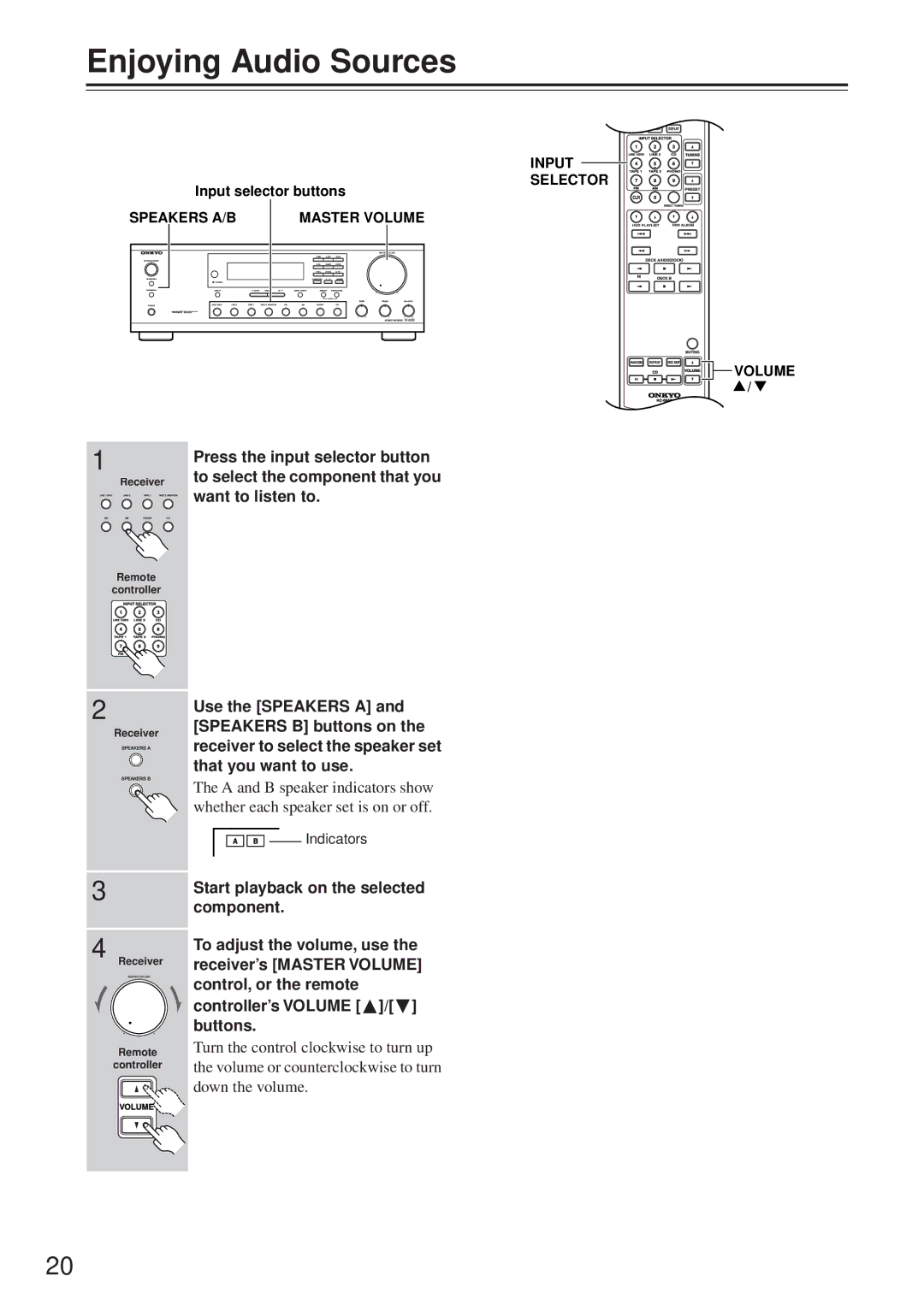 Onkyo TX-8255 instruction manual Enjoying Audio Sources, Start playback on the selected, Component 