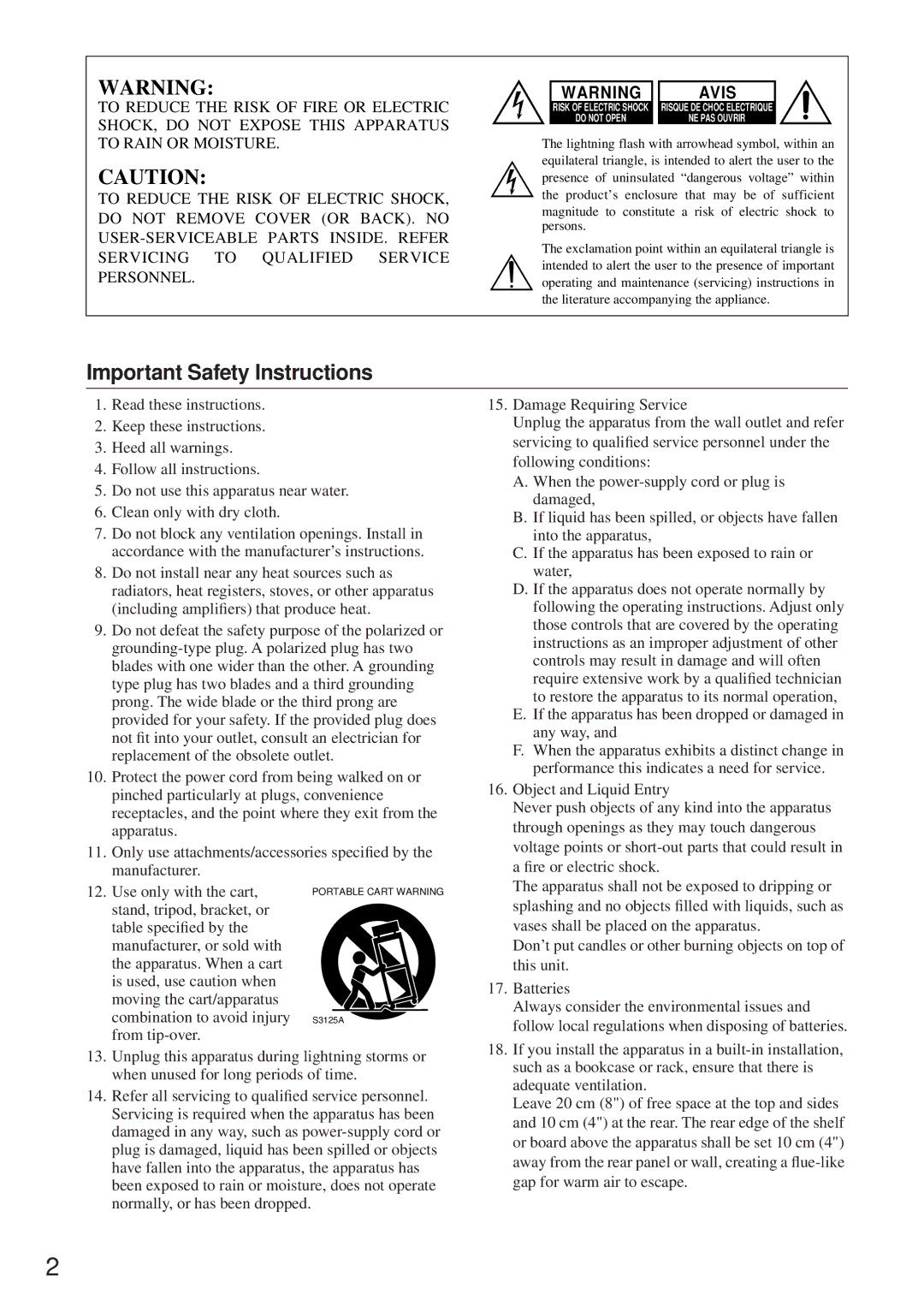 Onkyo TX-8555 instruction manual Important Safety Instructions, Avis 