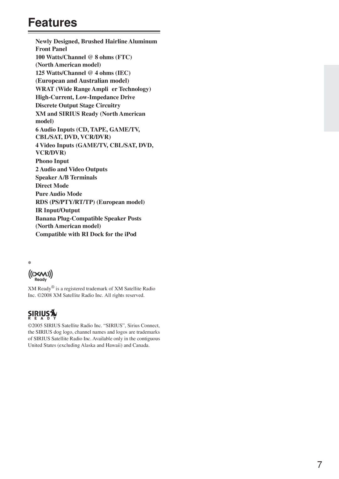 Onkyo TX-8555 instruction manual Features 