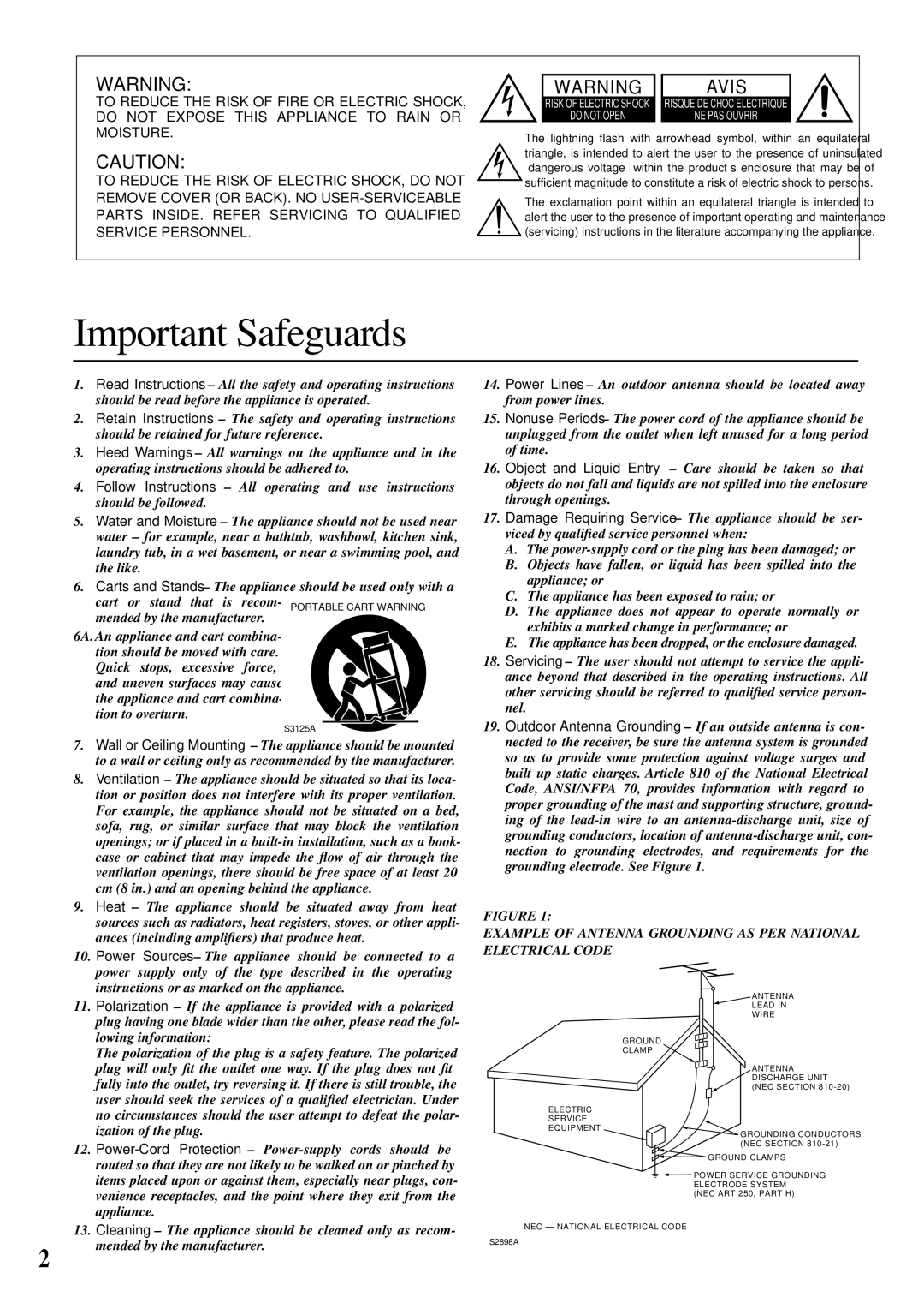 Onkyo TX-DS474 appendix Important Safeguards 