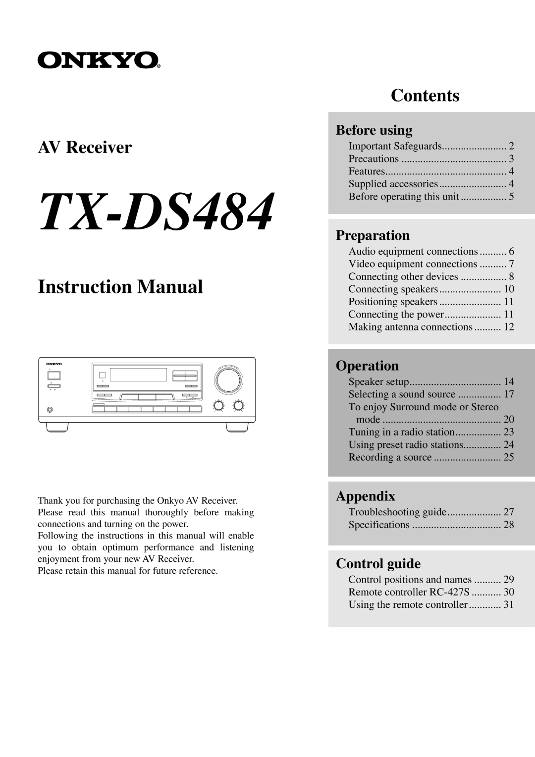 Onkyo TX-DS484 instruction manual 