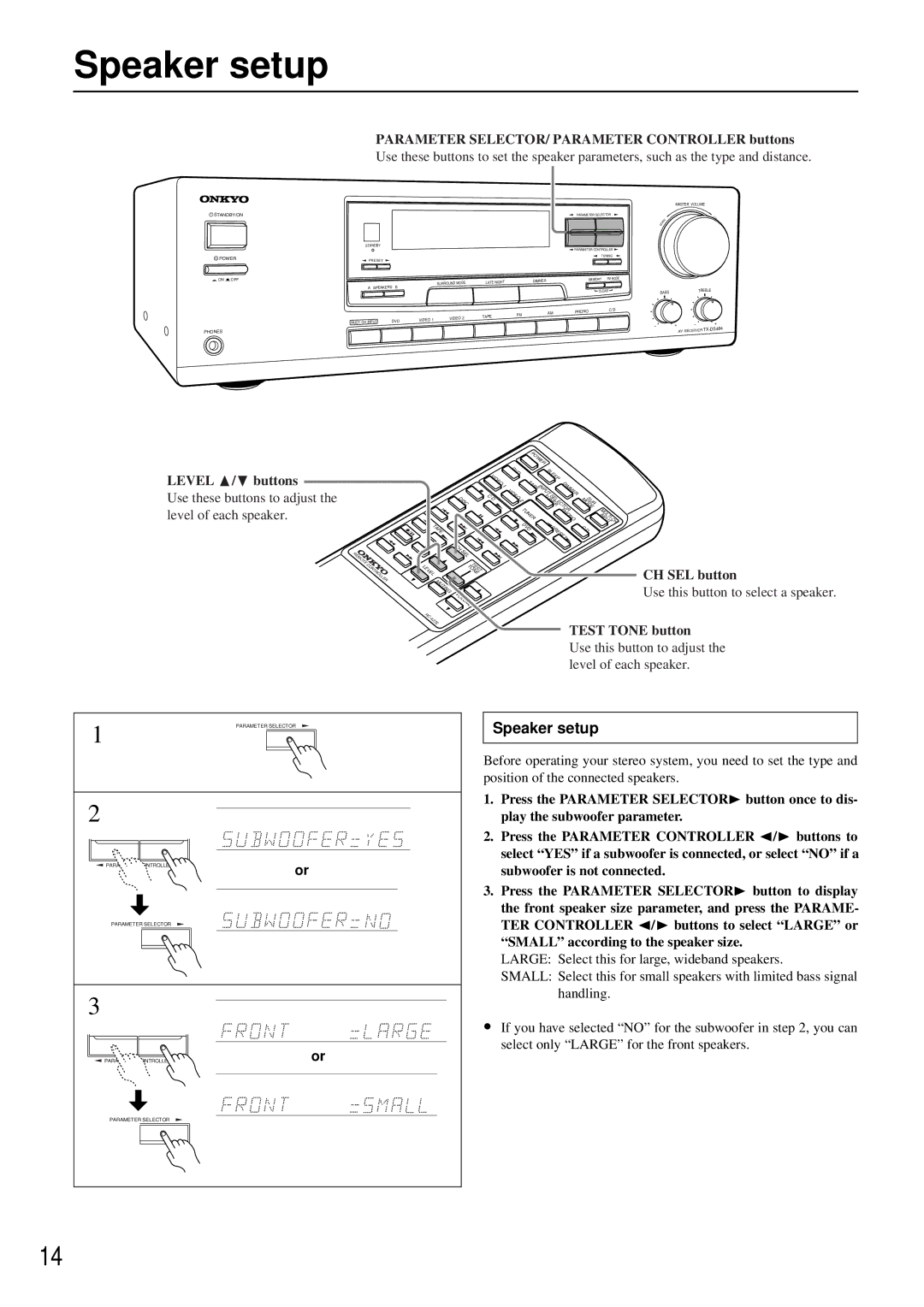 Onkyo TX-DS484 instruction manual Speaker setup 