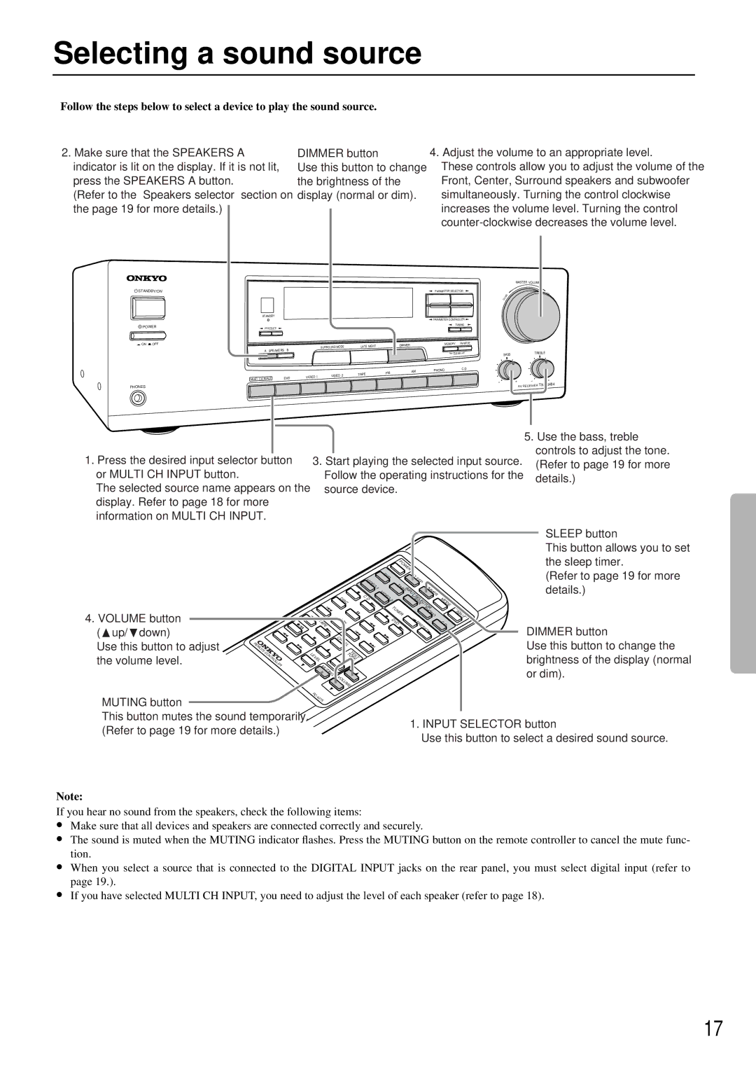 Onkyo TX-DS484 instruction manual Selecting a sound source 