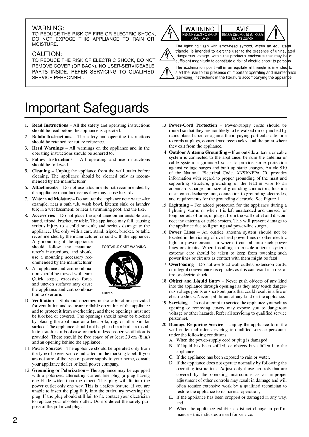 Onkyo TX-DS484 instruction manual Important Safeguards 