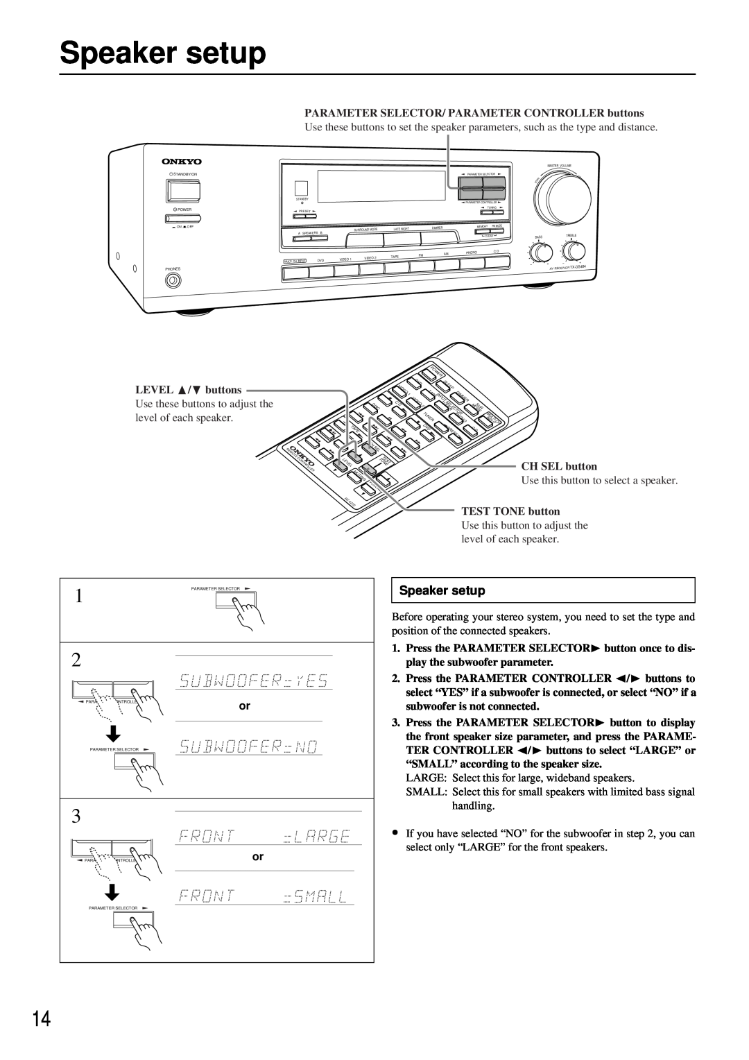 Onkyo TX-DS484 instruction manual Speaker setup 