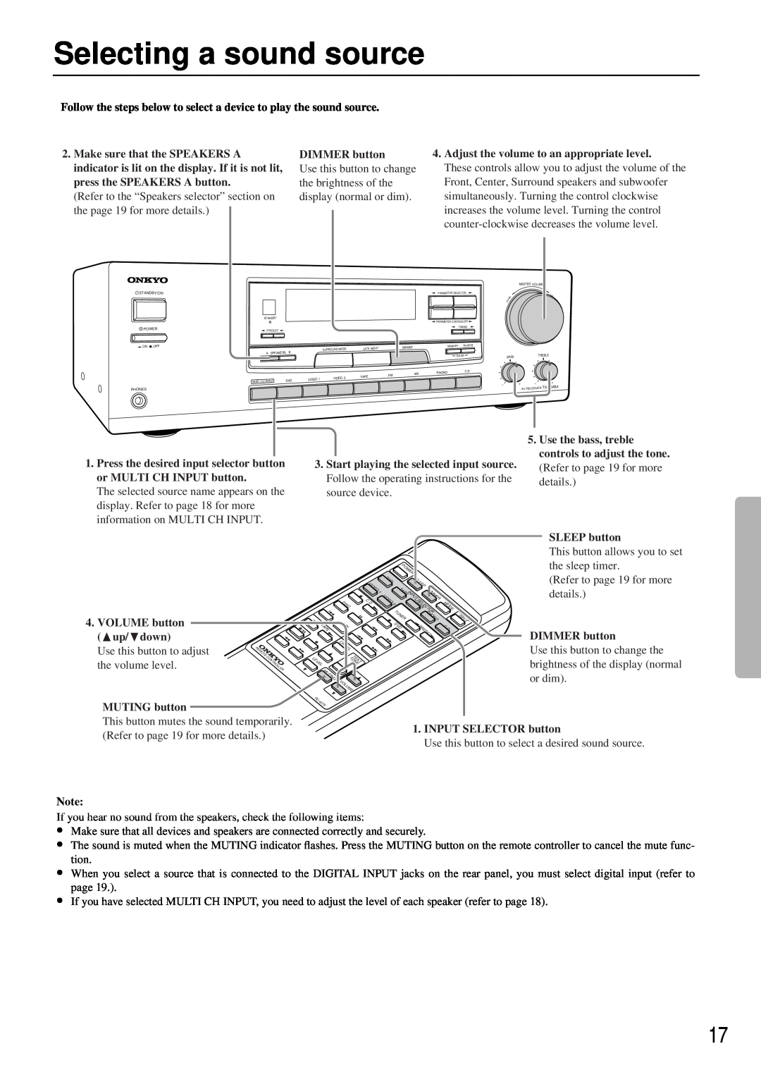Onkyo TX-DS484 instruction manual Selecting a sound source 
