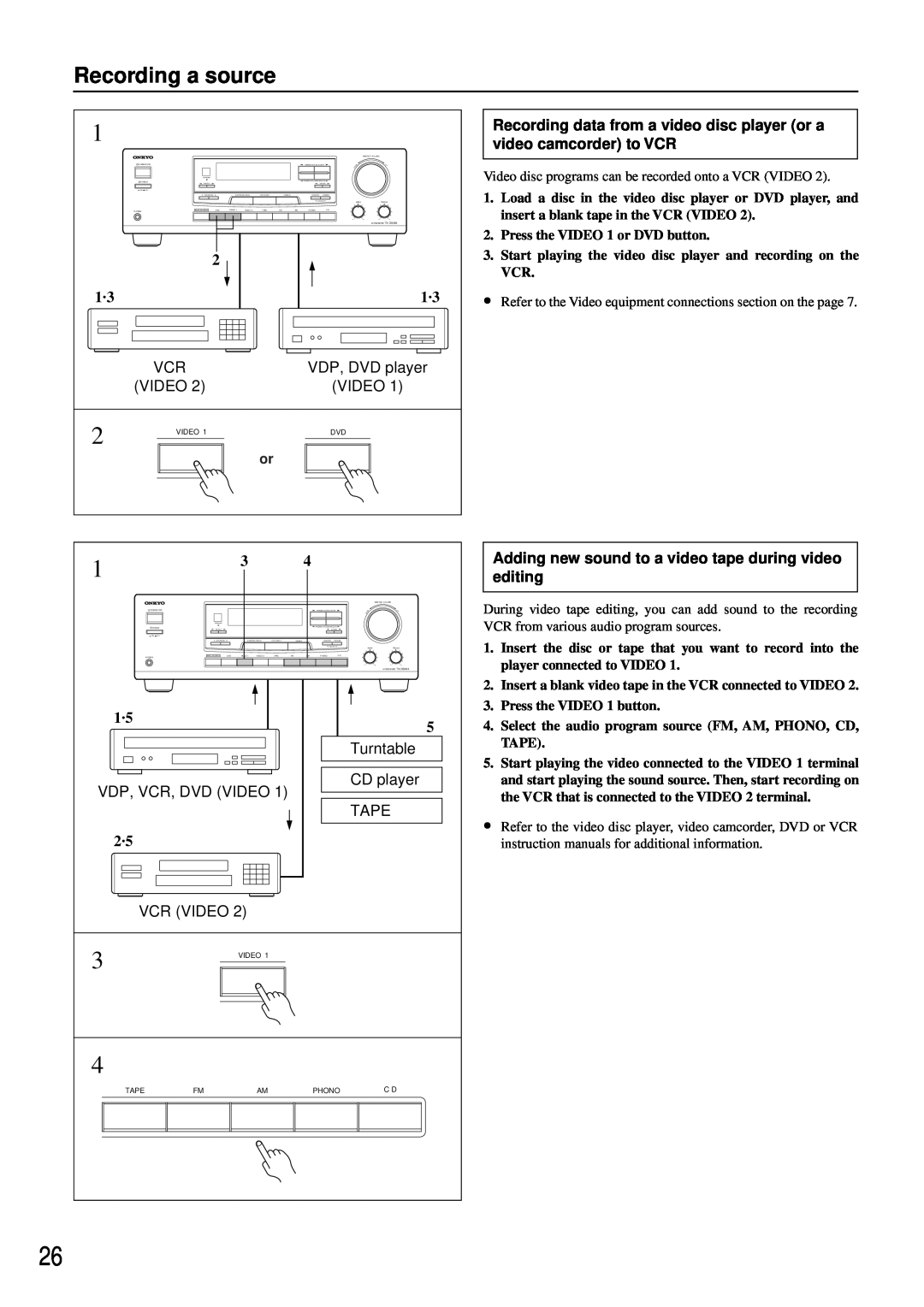 Onkyo TX-DS484 instruction manual Recording a source 