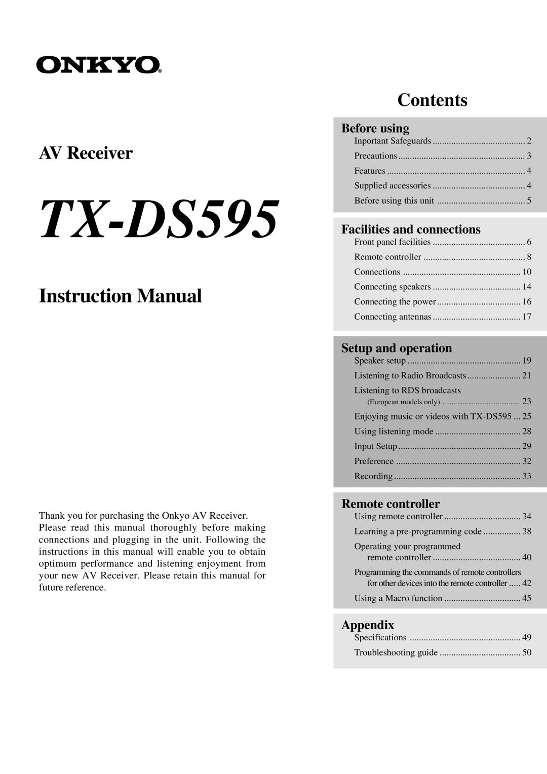 Onkyo TX-DS595 appendix 