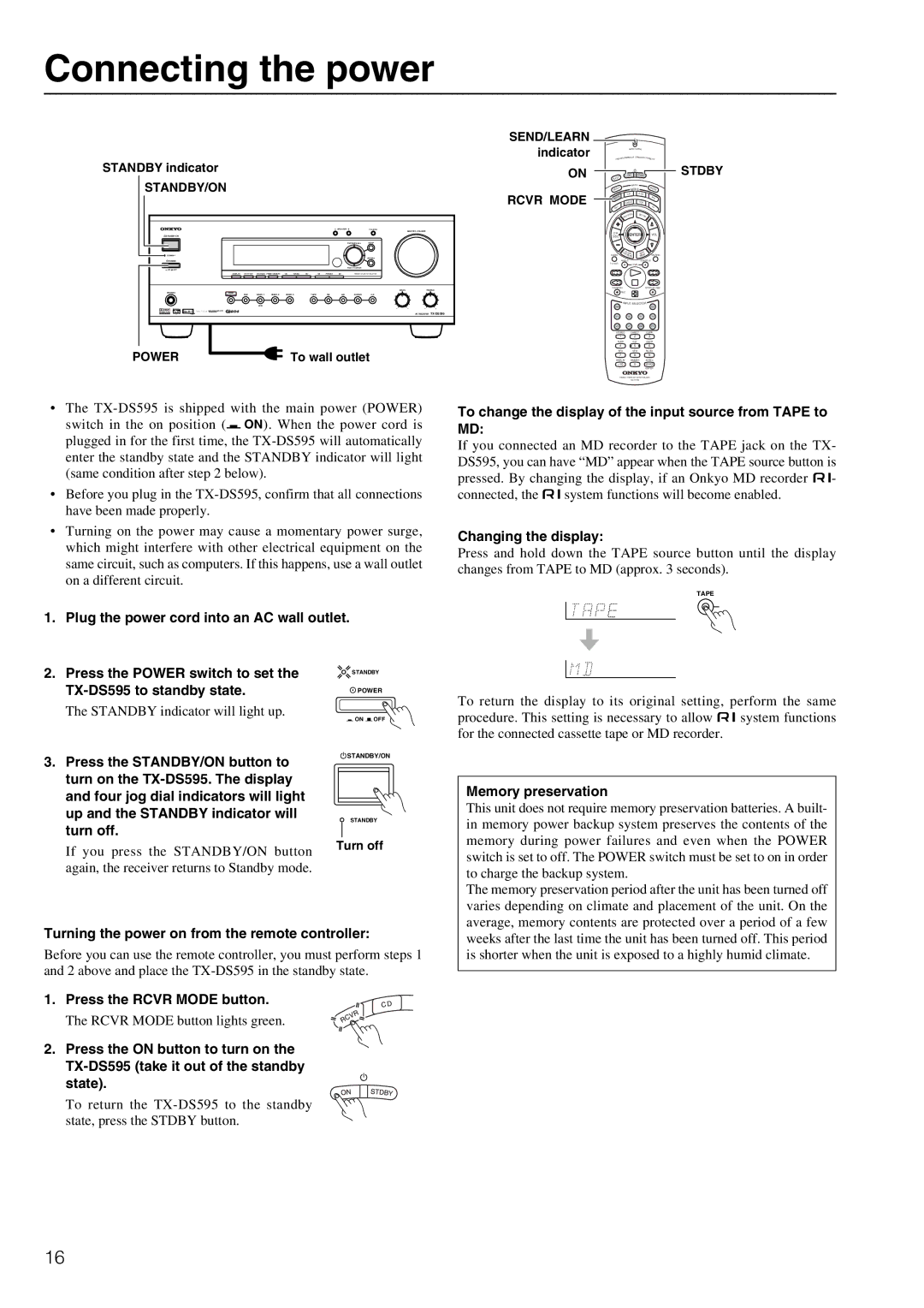 Onkyo TX-DS595 appendix Connecting the power 