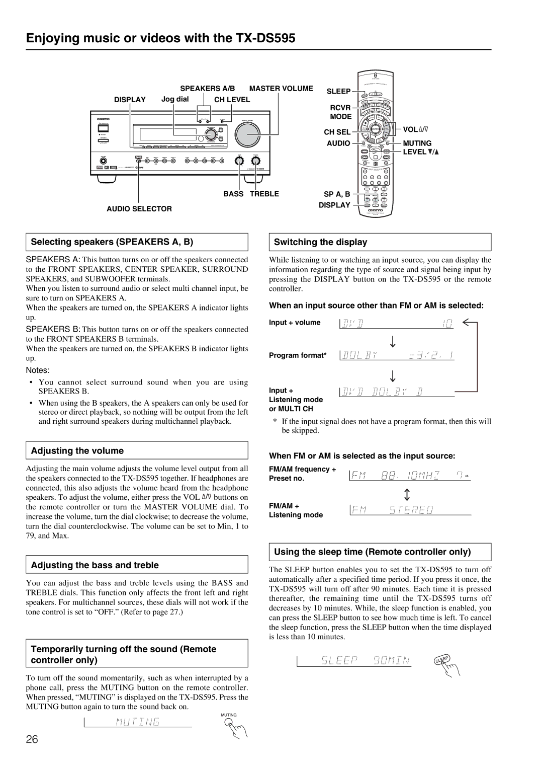 Onkyo appendix Enjoying music or videos with the TX-DS595 