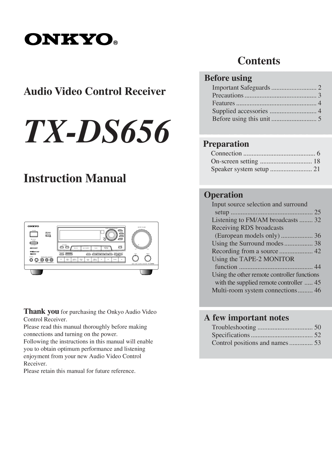 Onkyo TX-DS656 instruction manual 