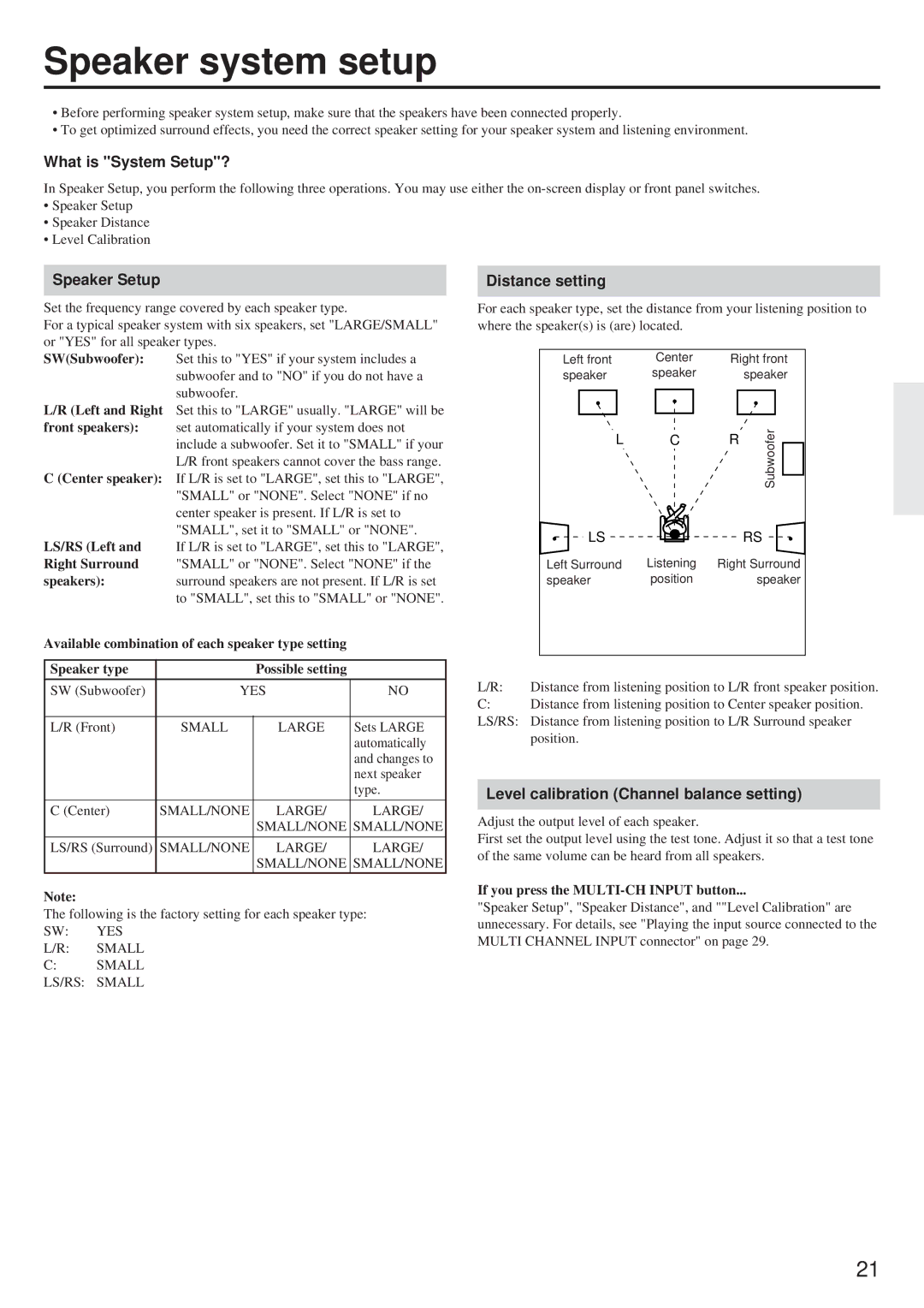 Onkyo TX-DS656 instruction manual Speaker system setup, What is System Setup?, Speaker Setup, Distance setting 