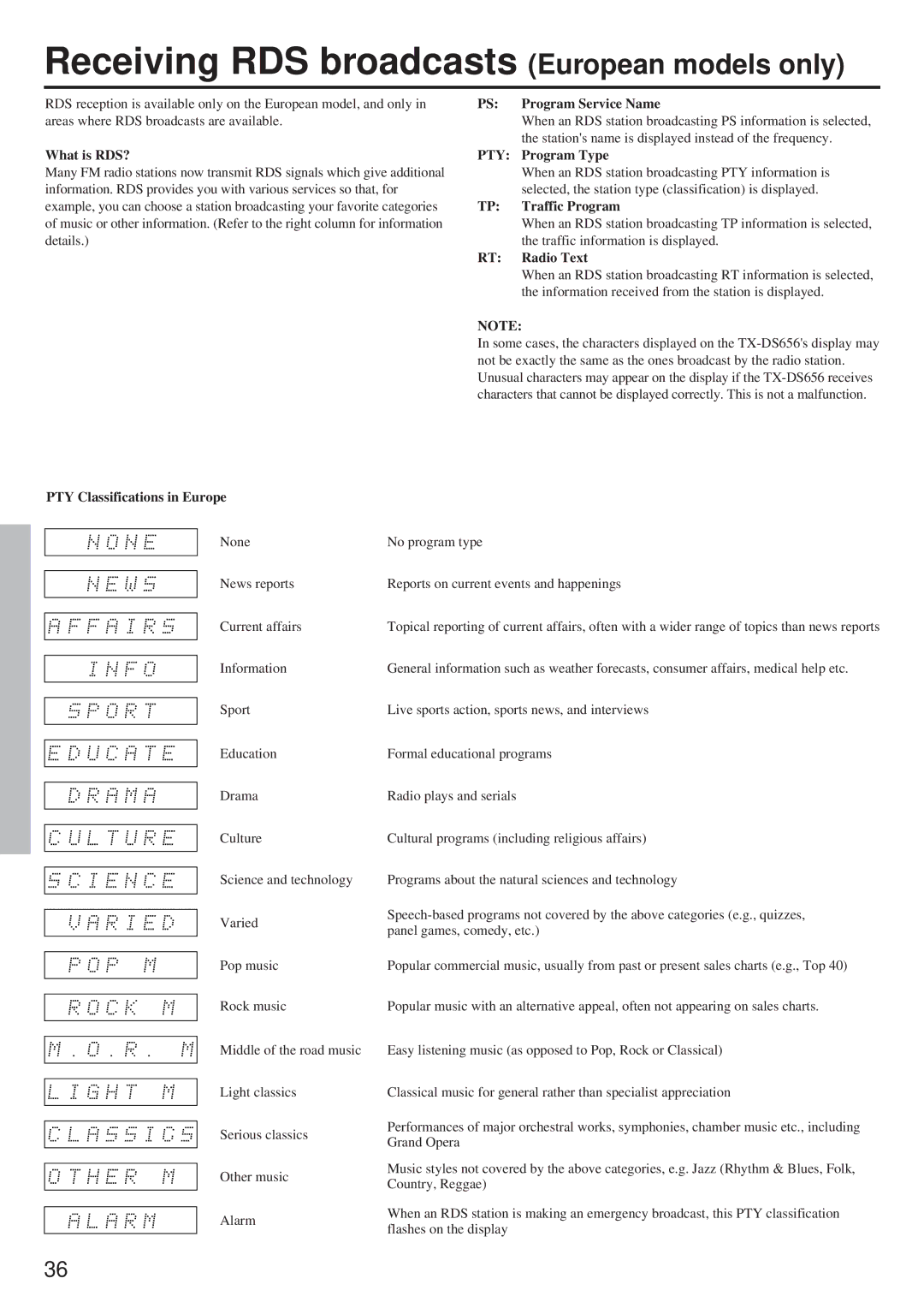 Onkyo TX-DS656 instruction manual Receiving RDS broadcasts European models only 