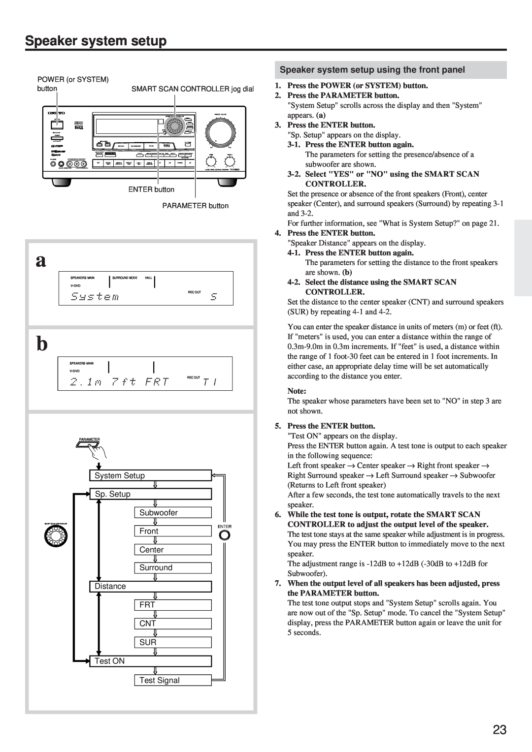 Onkyo TX-DS656 instruction manual Speaker system setup using the front panel 