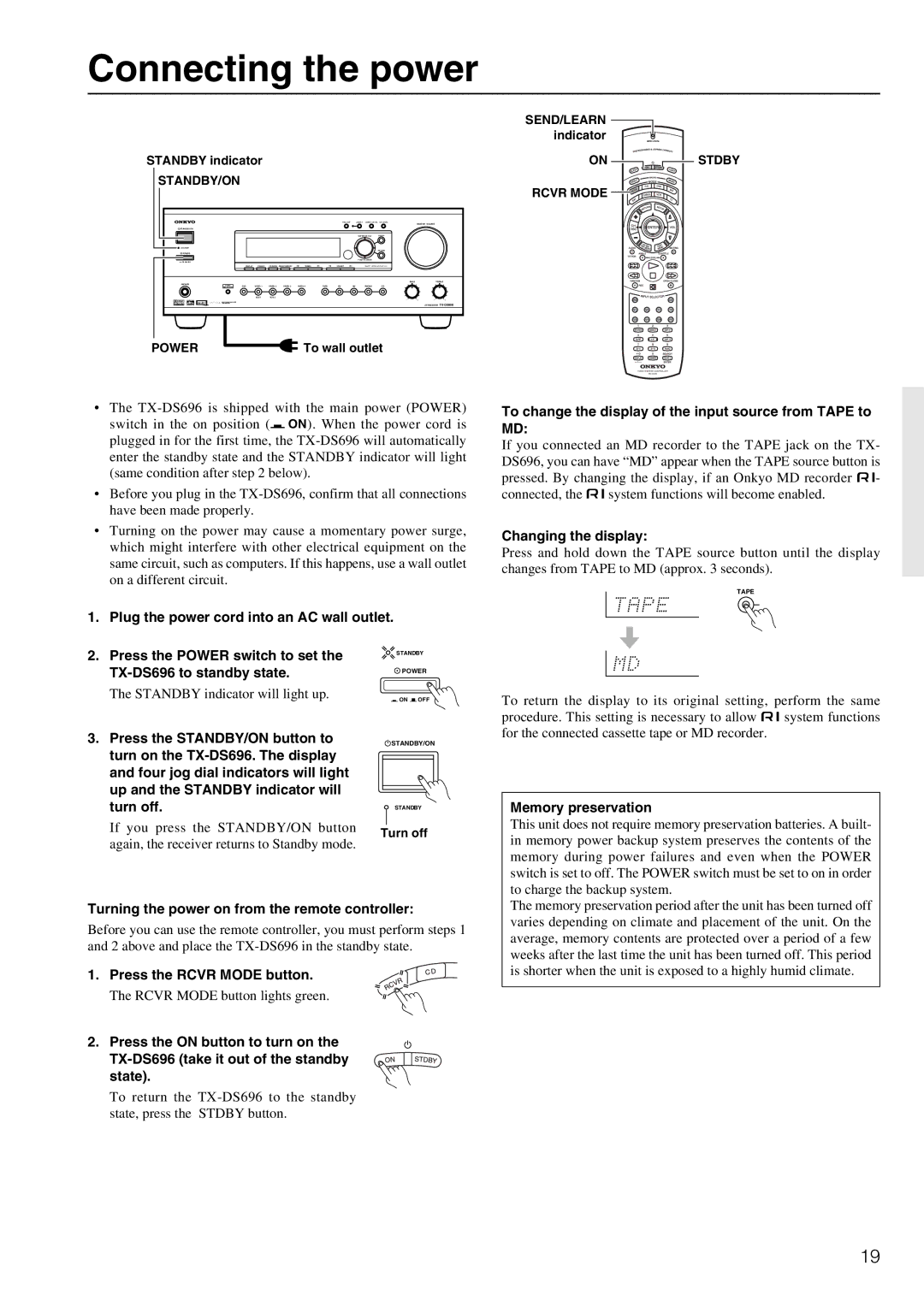 Onkyo TX-DS696 appendix Connecting the power 