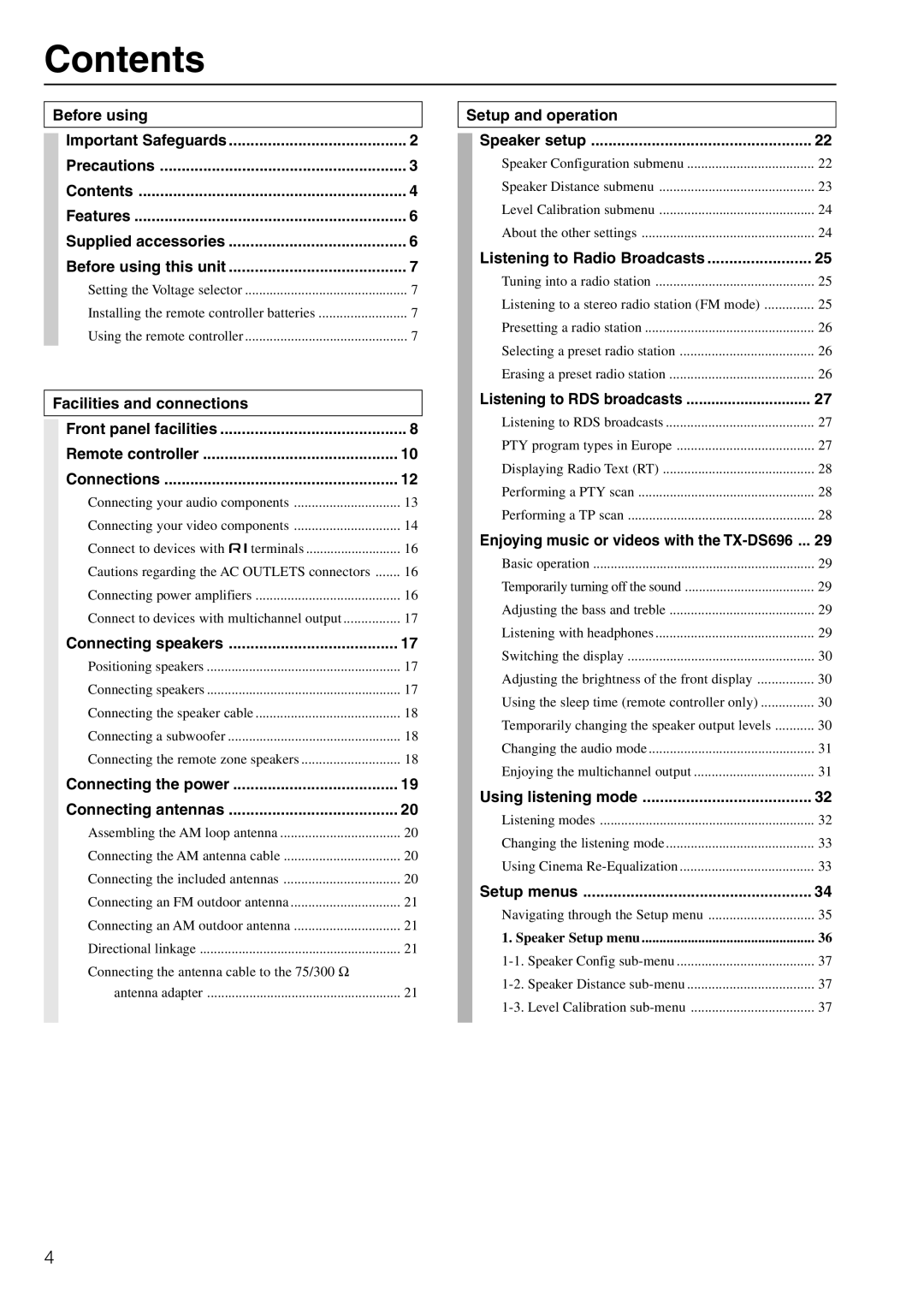 Onkyo TX-DS696 appendix Contents 