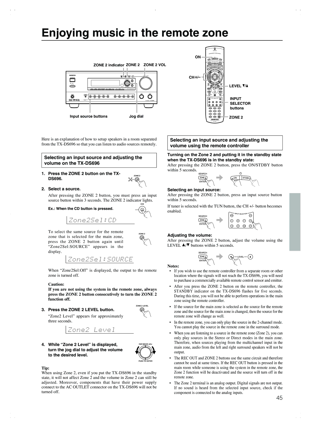 Onkyo TX-DS696 appendix Enjoying music in the remote zone 