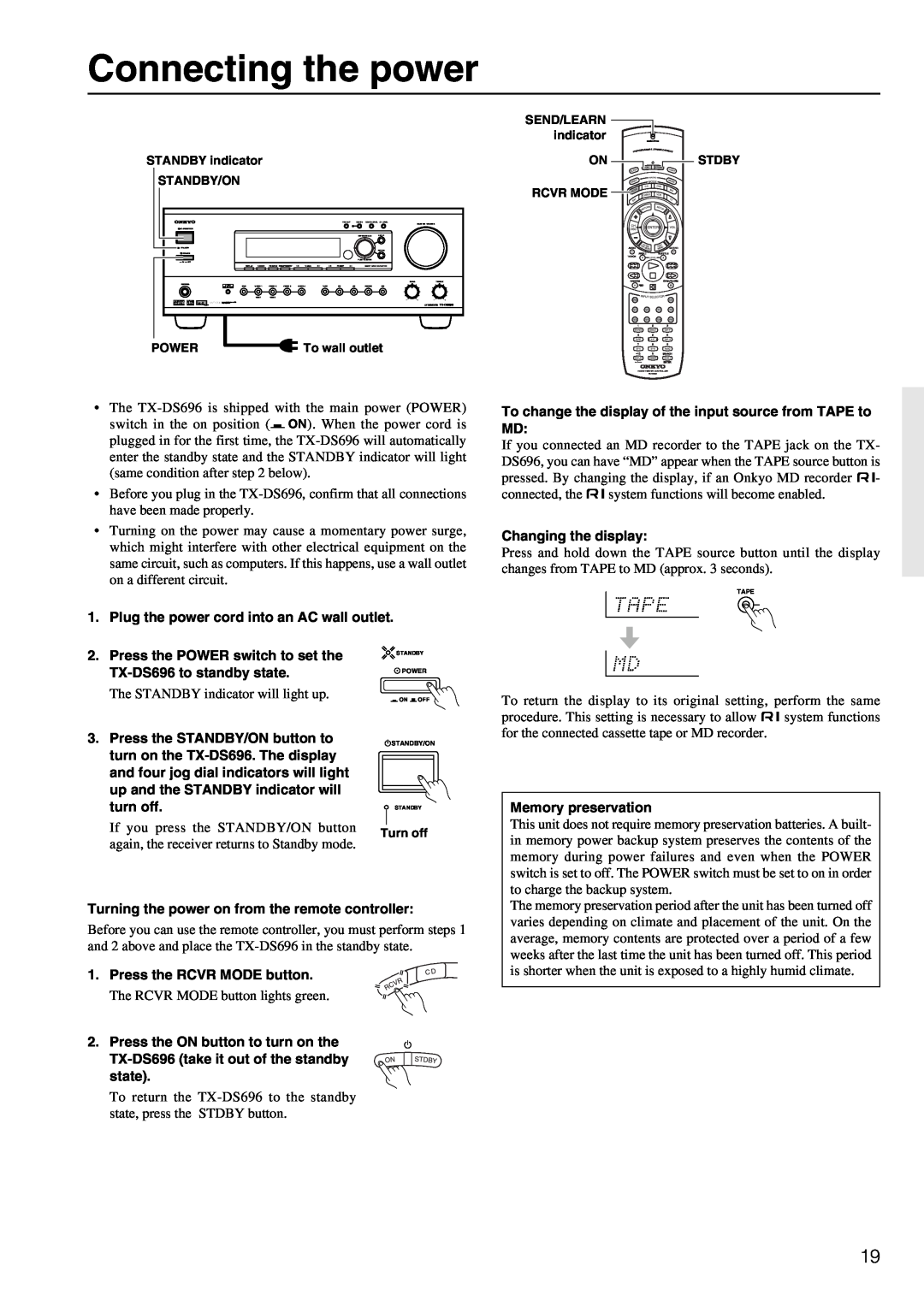 Onkyo TX-DS696 appendix Connecting the power 
