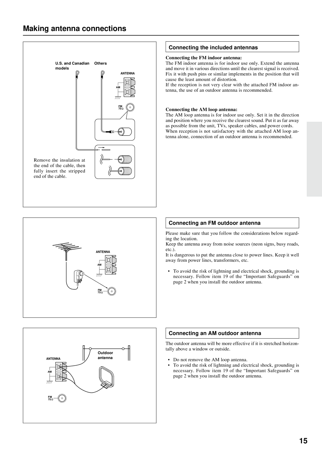 Onkyo TX-DS676, TX-DS777 Making antenna connections, Connecting the included antennas, Connecting an FM outdoor antenna 